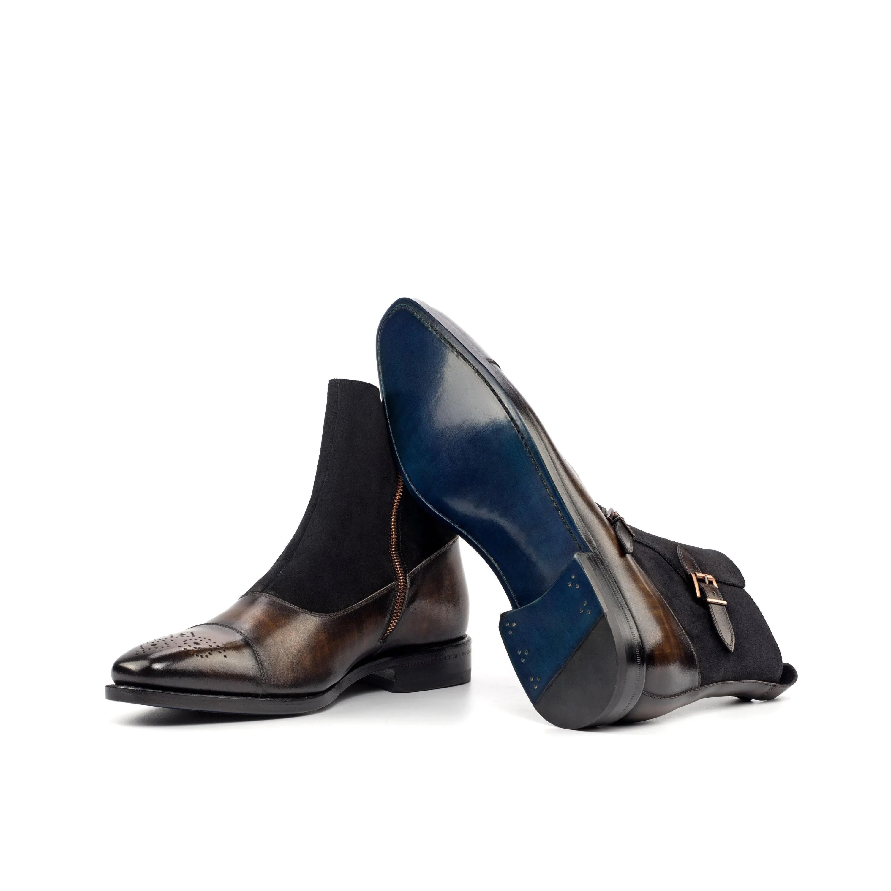Faro Octavian Patina two-tone leather and fabric ankle boots