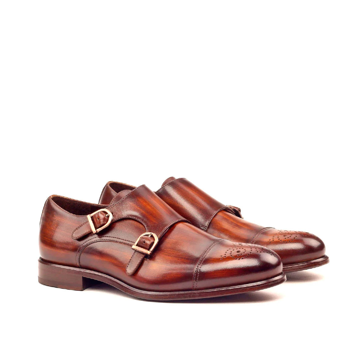 Frango Patina Double Monk II brown leather wingtip dress shoes
