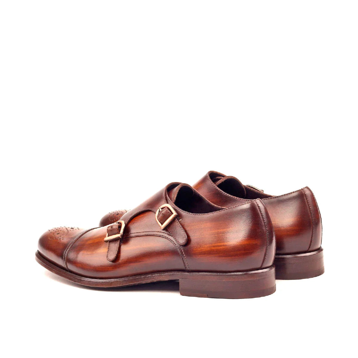 Frango Patina Double Monk II classic brown leather shoes with gold buckles