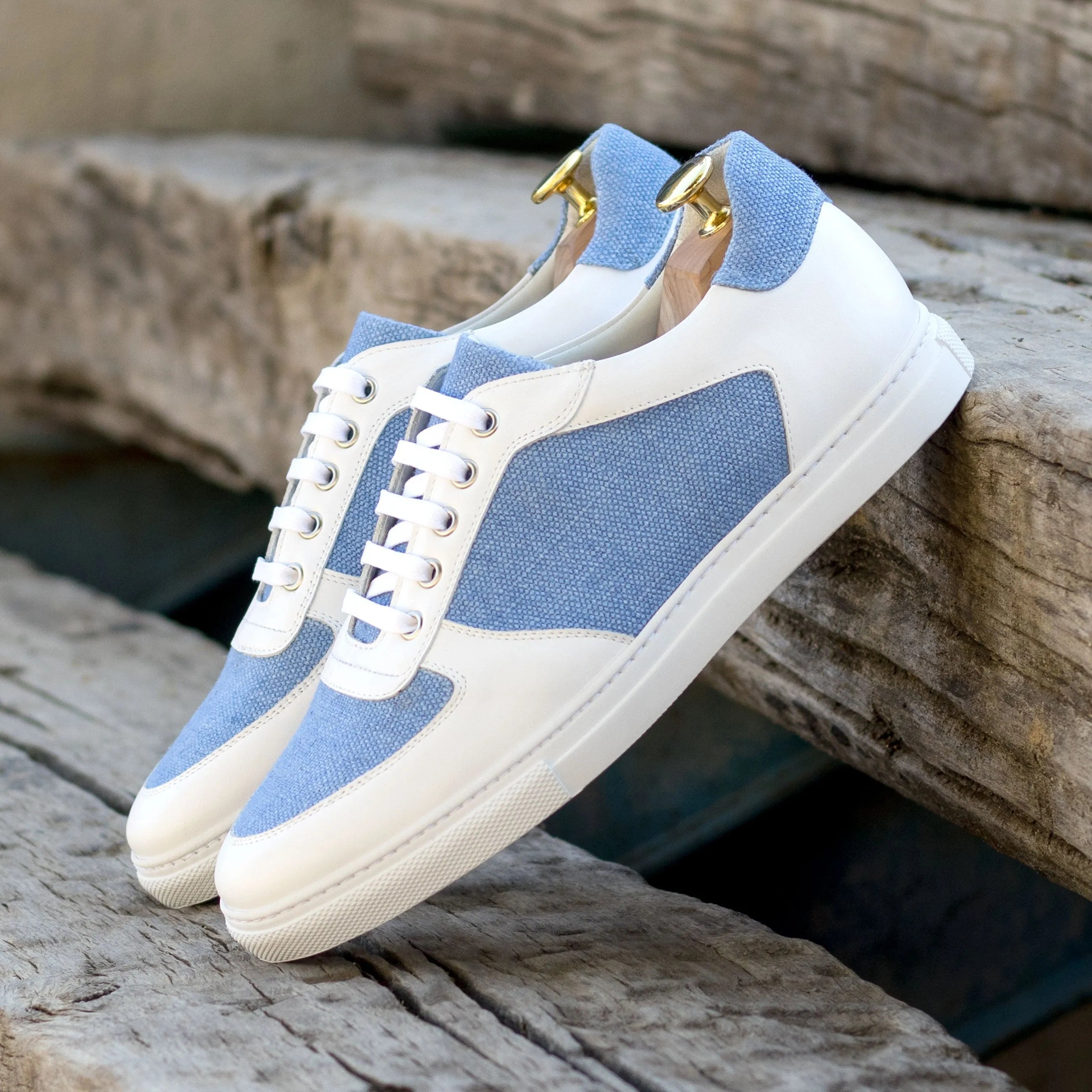 G49 low top sneaker II in blue linen and white nappa leather