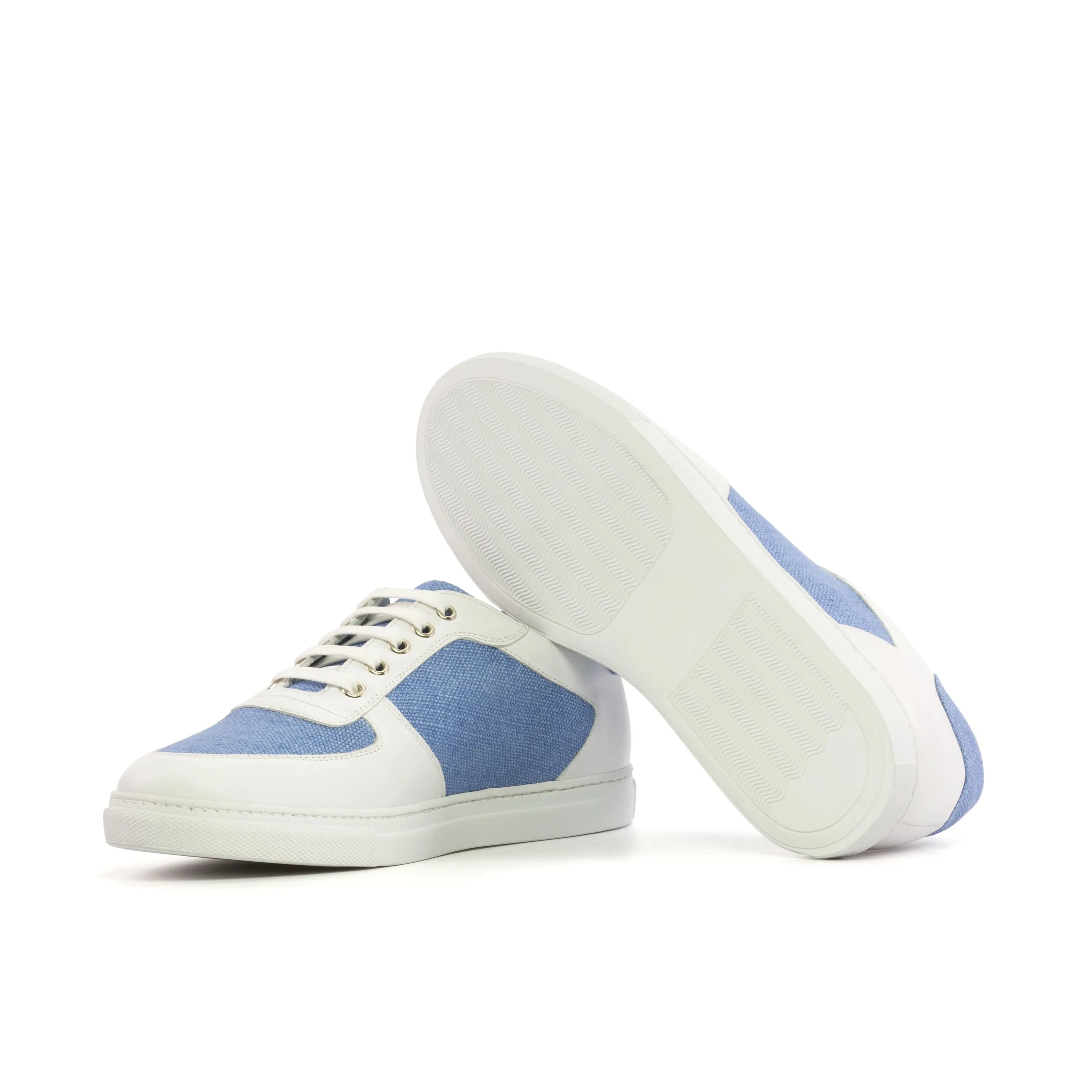 G49 Low Top Sneaker II in white nappa leather and blue linen two-tone casual sneakers