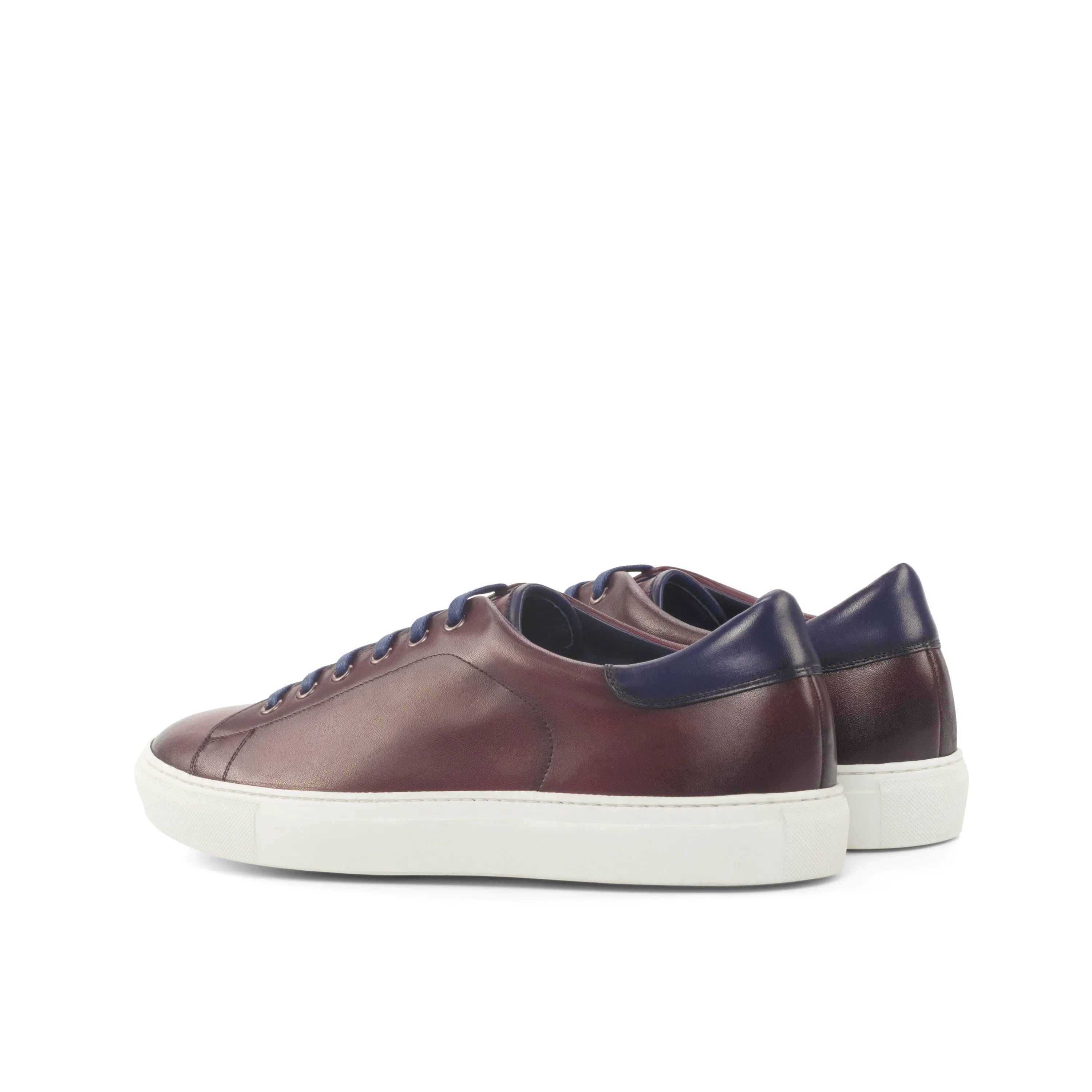 Burgundy Gake Trainer Sneakers II with blue accents, painted calf cupsole trainer