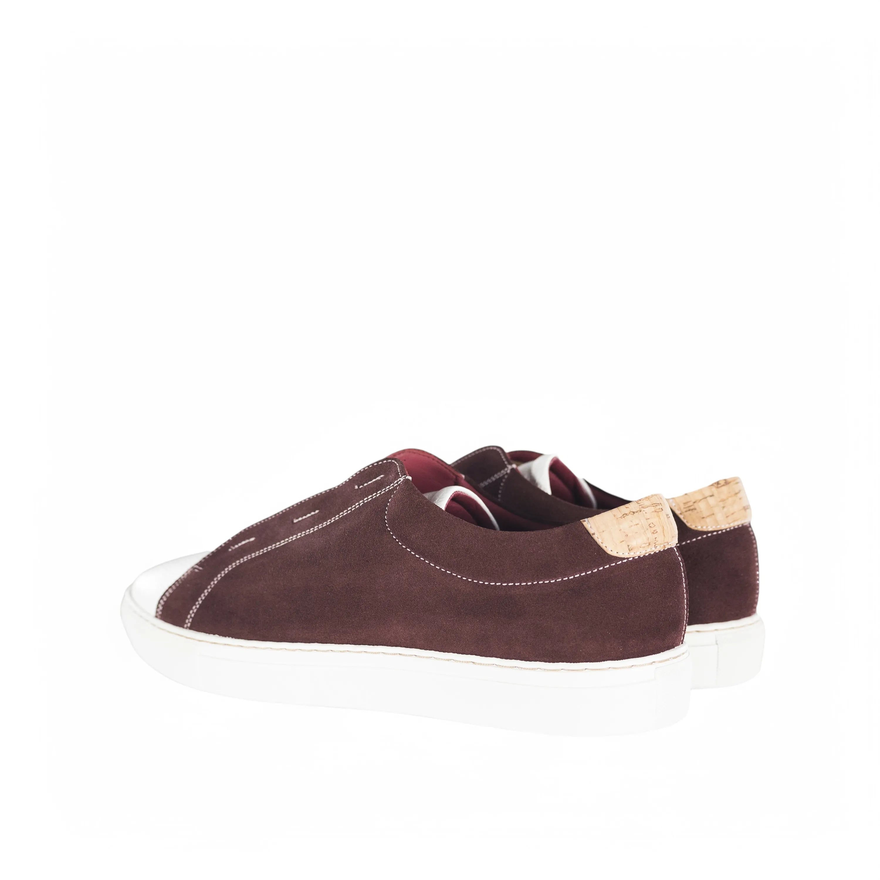 Gavin laceless sneaker II in burgundy with cork heel detail