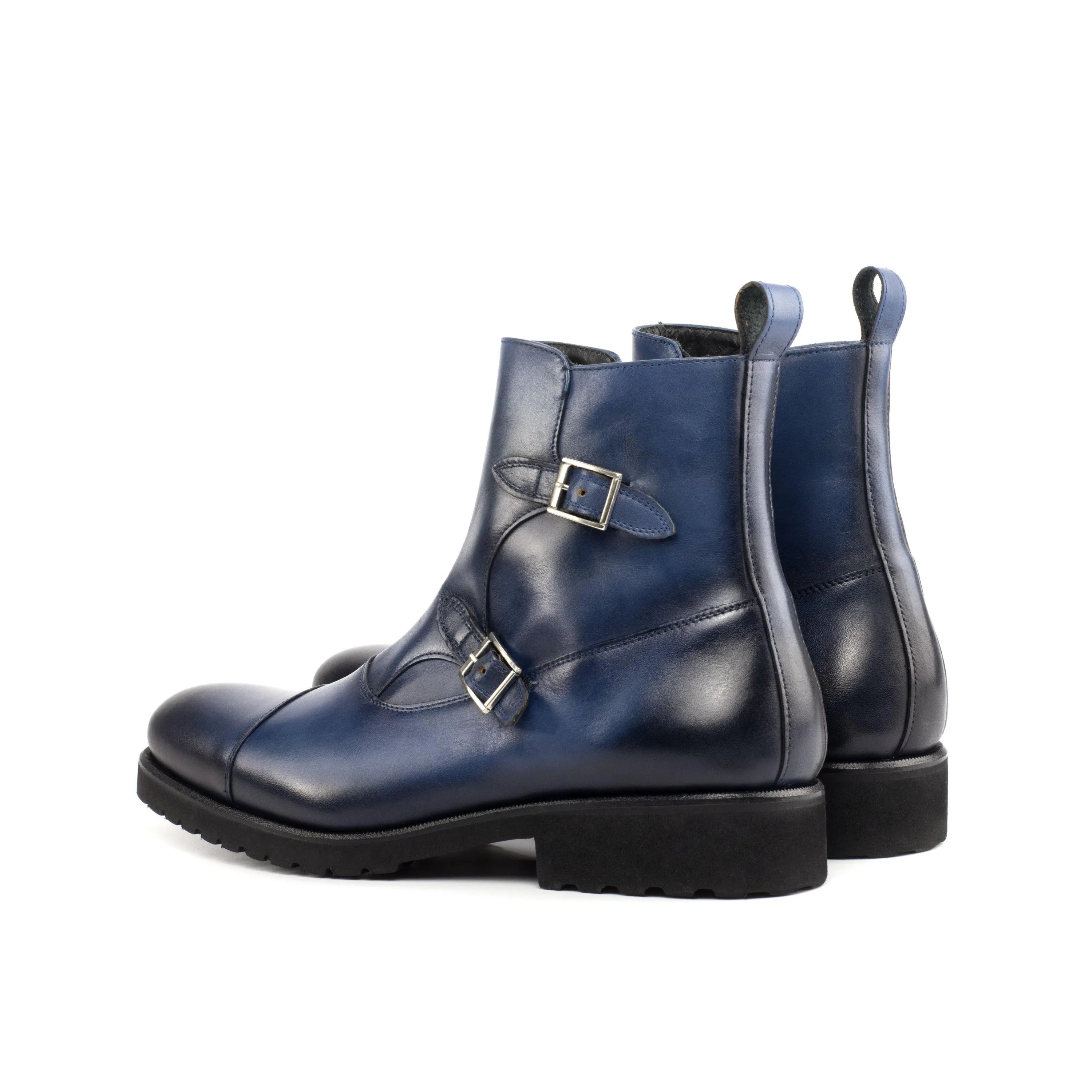 Georgino Octavian Boots II blue leather double monk strap boots