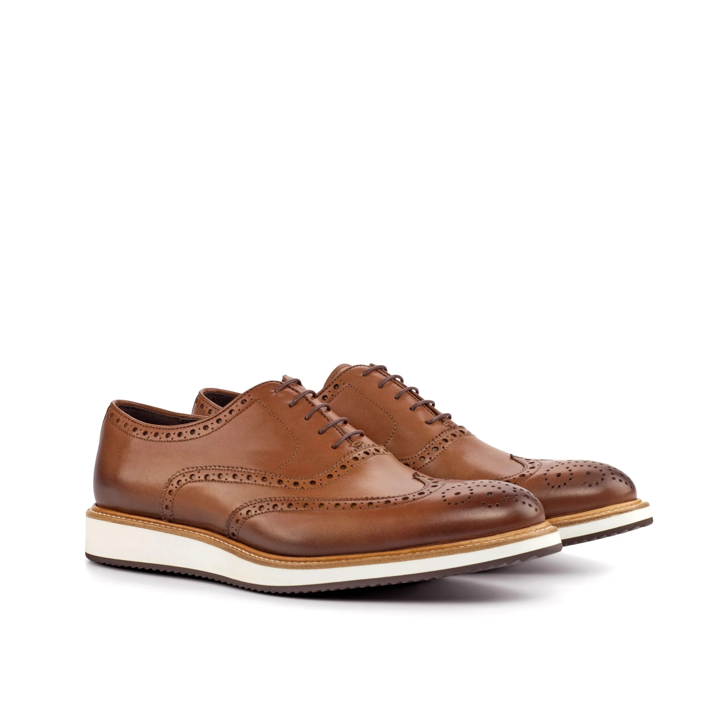 GH09 Full Brogue II brown leather wingtip shoes with brogue toe