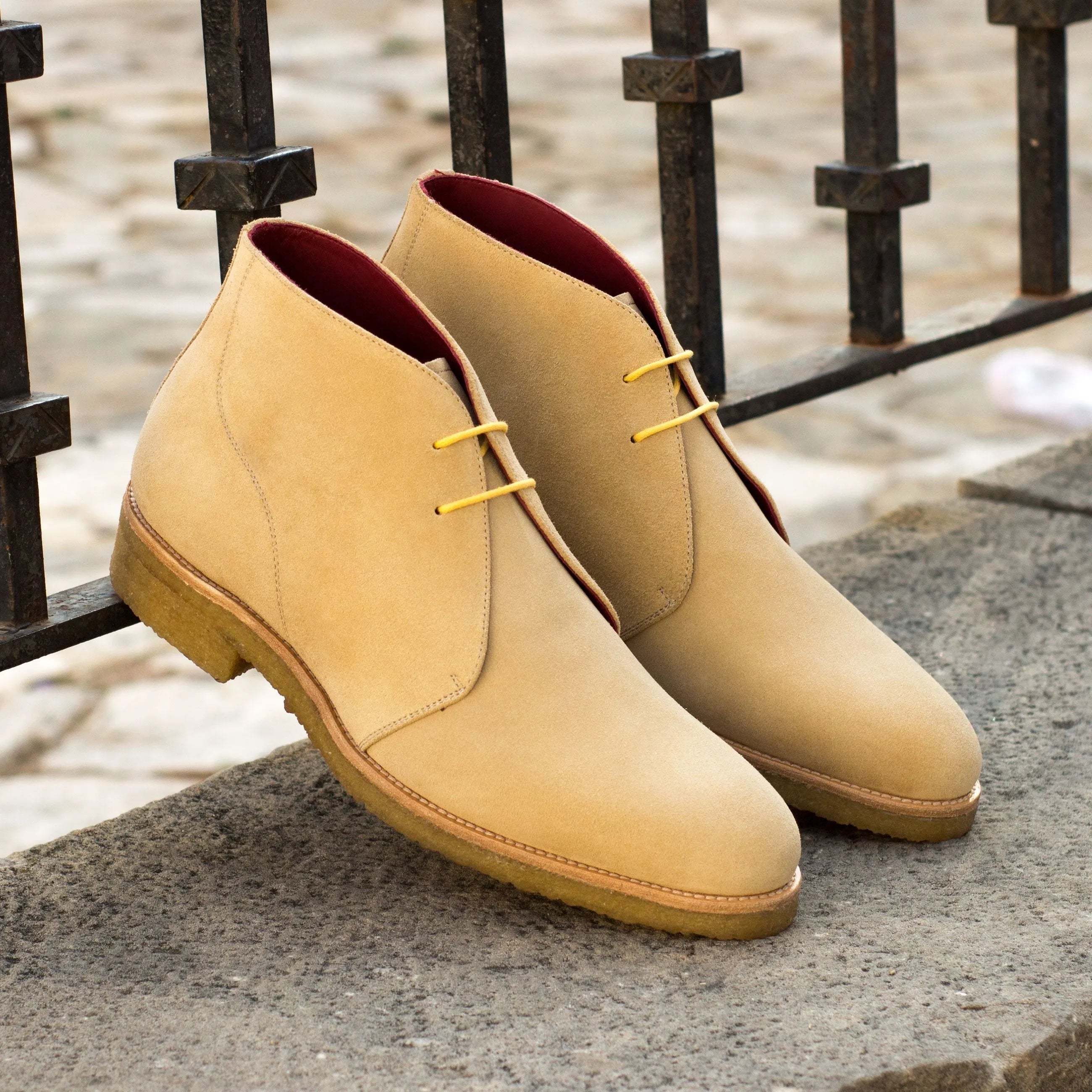 Tan suede Gmar chukka boots back view