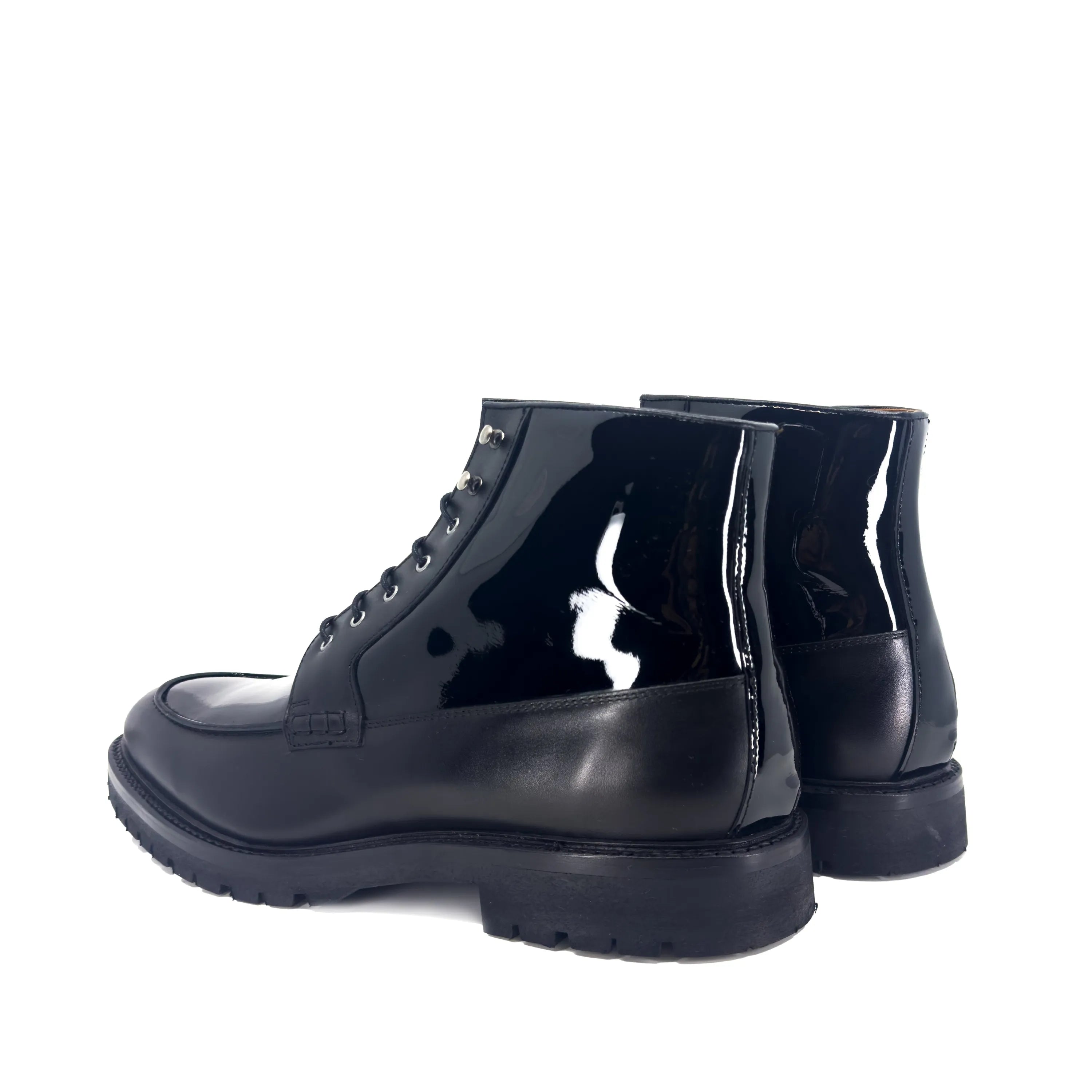 Grandeur moc boot: pair of black patent leather boots