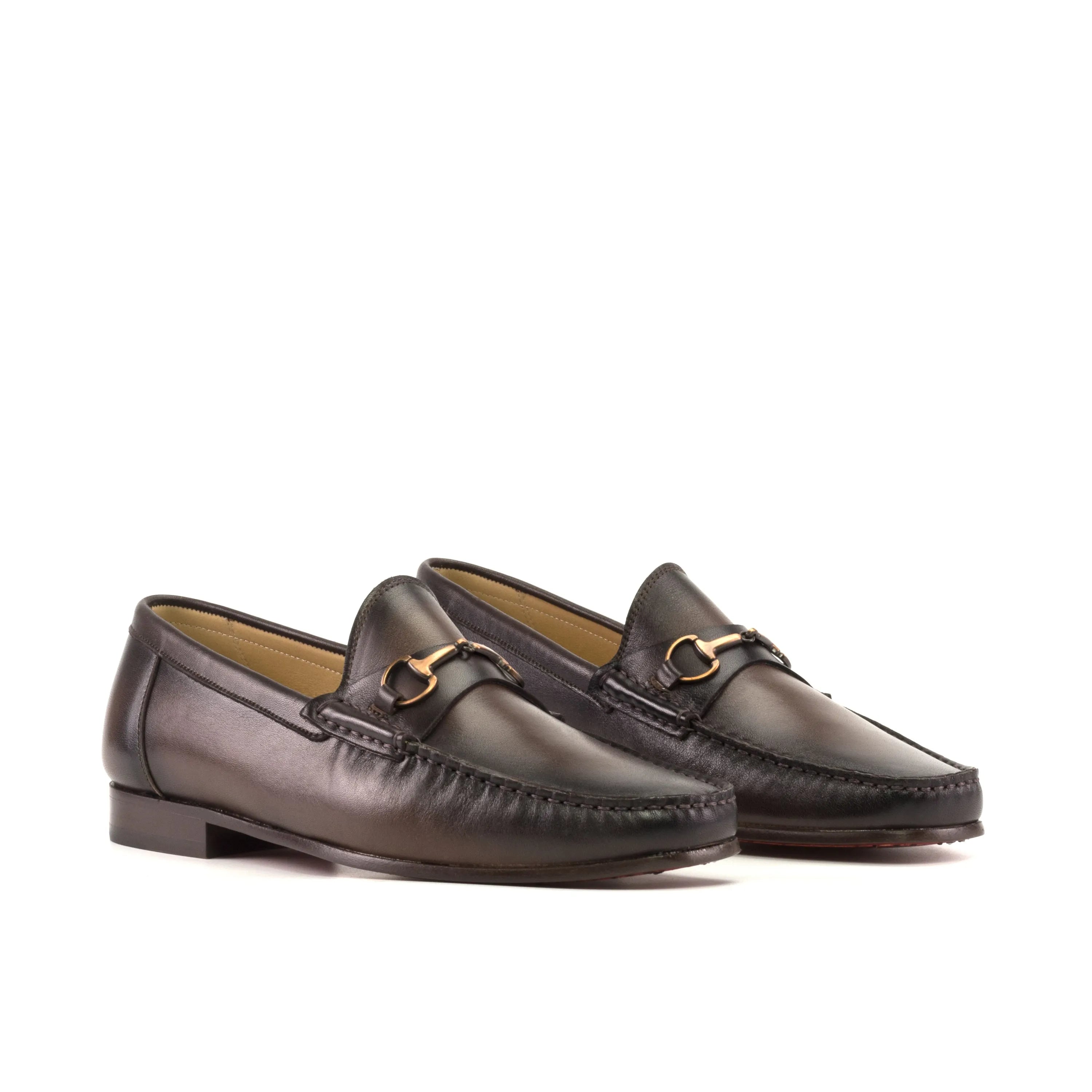 Pair of brown leather Hailin Moccasin II loafers, luxury bespoke shoes for men