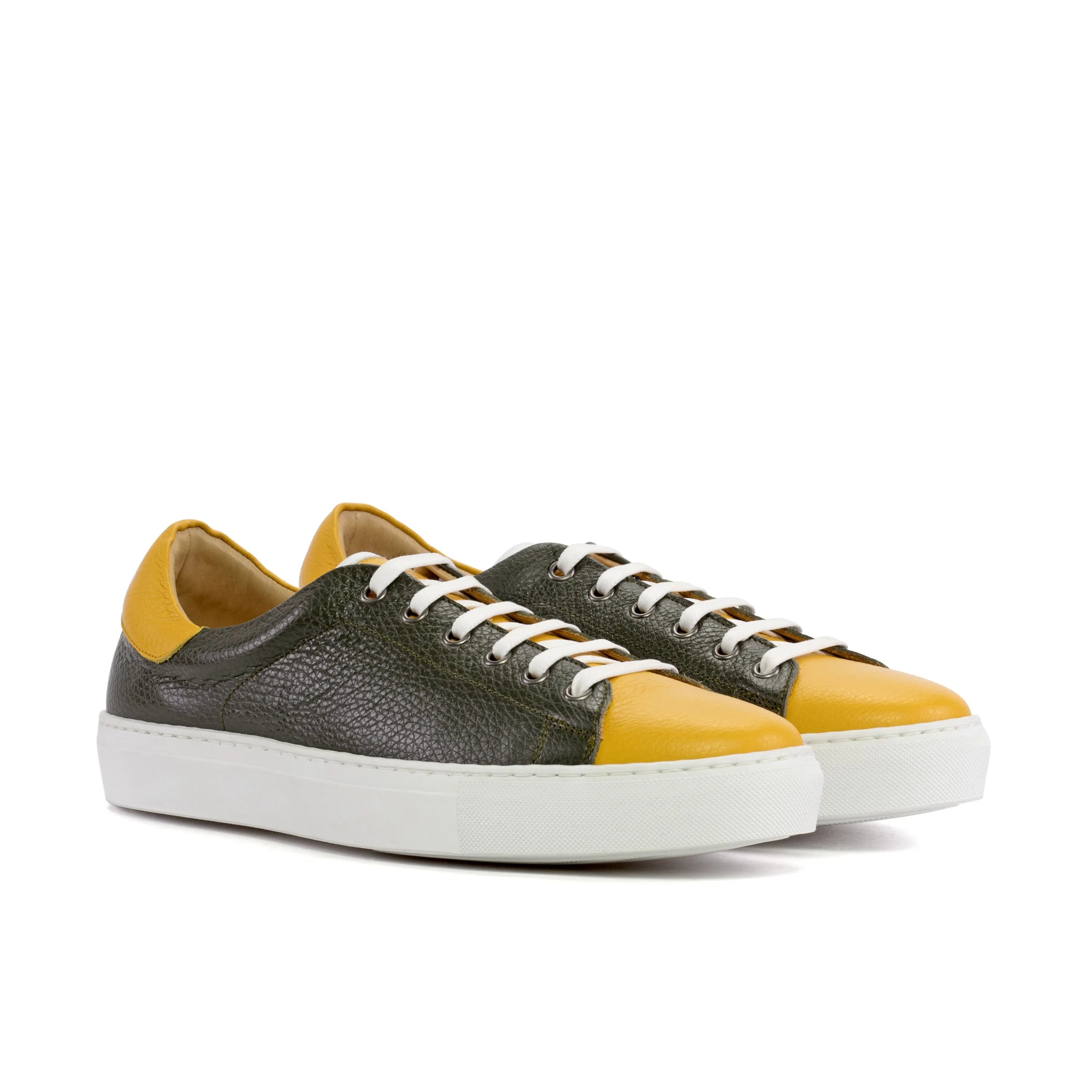 Two-toned grain calf leather Harlem Trainer Sneaker II cupsole trainer