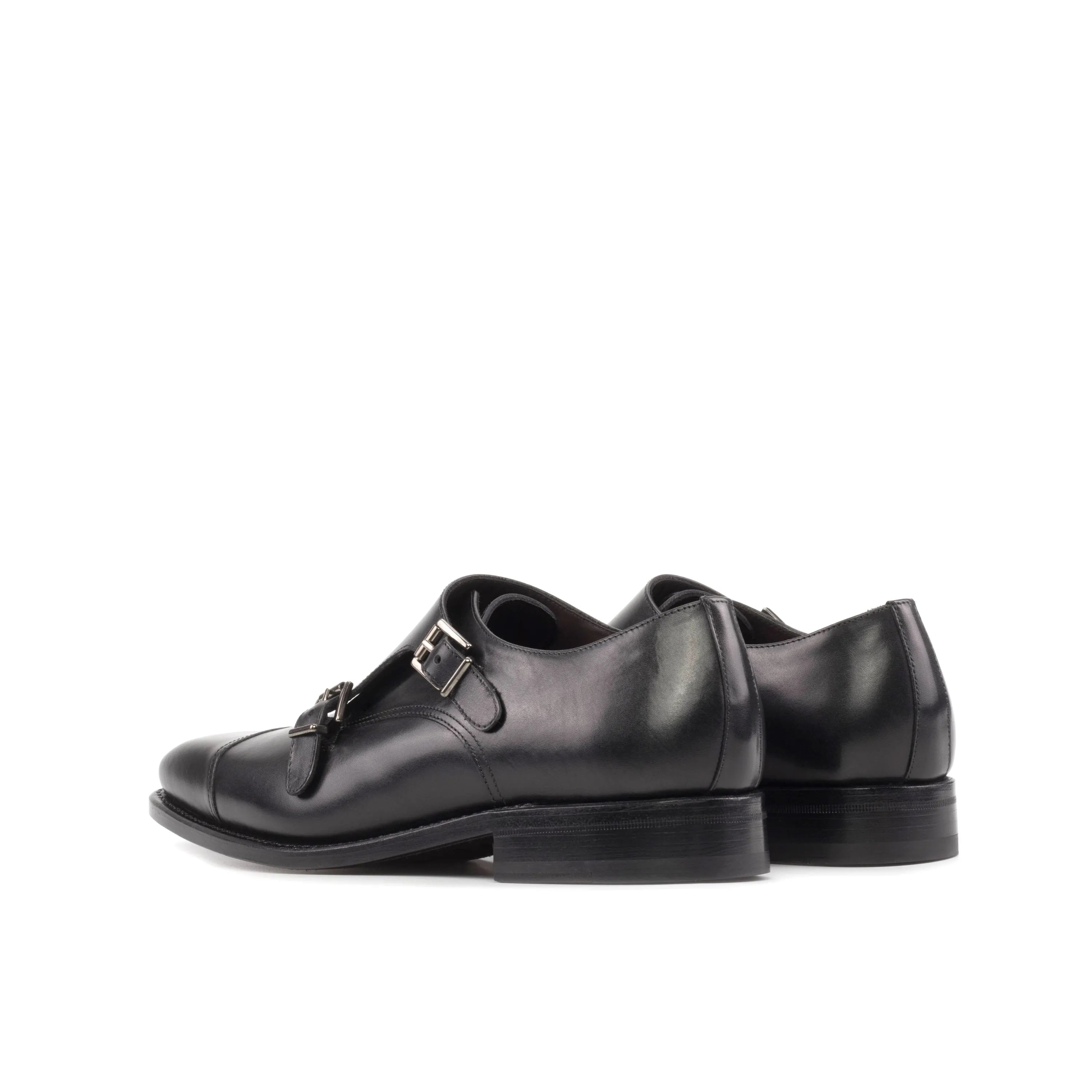 Havanas Double Monk II black leather shoes, back view, ships fast lane in 3-5 business days