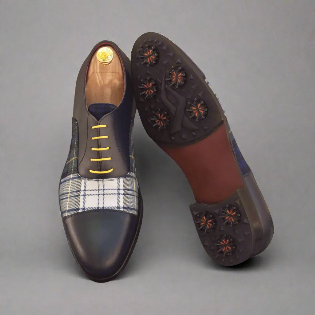 Hogan Oxford golf shoes II with plaid pattern and spikes