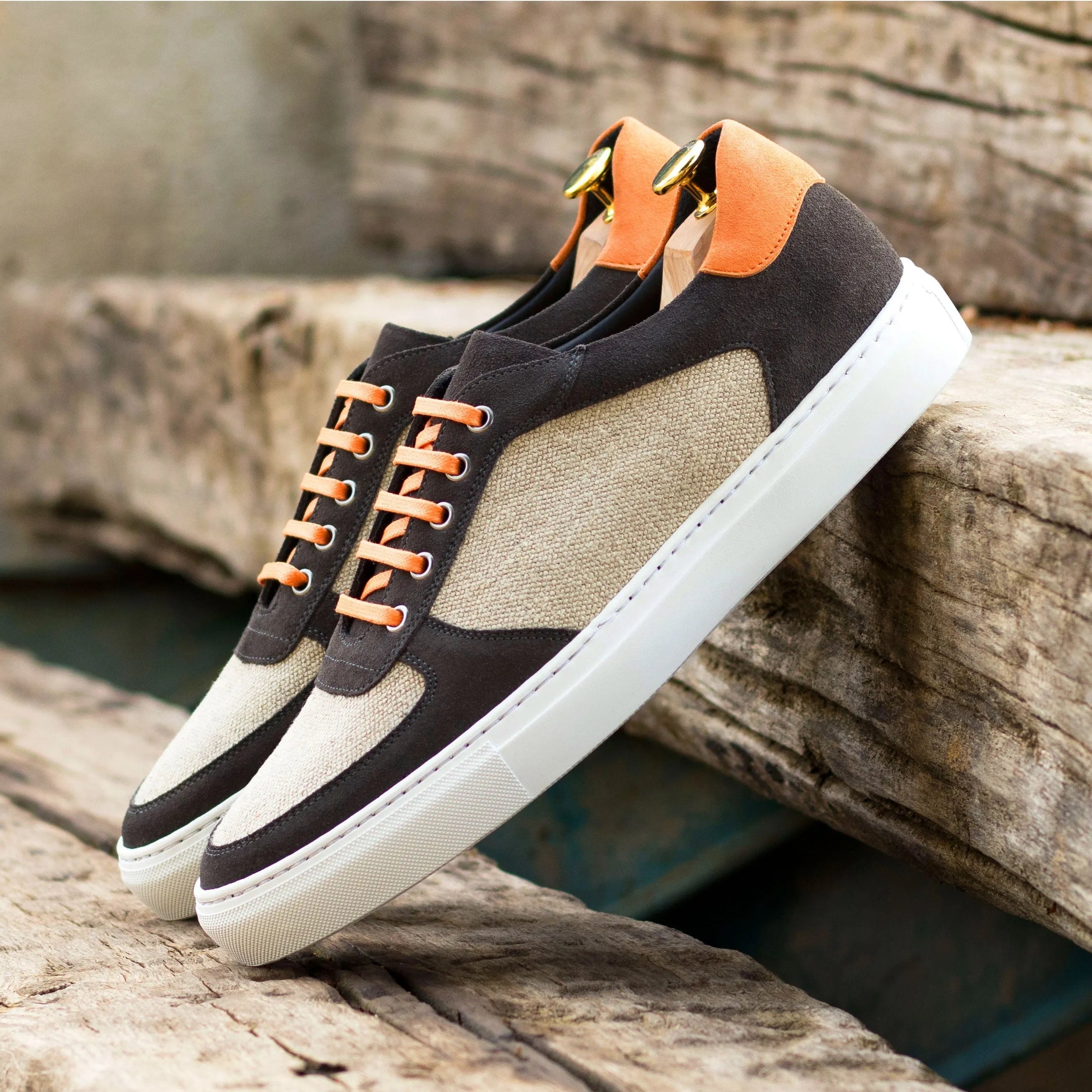Intrepid low top luxury bespoke shoe for men in brown with orange accents
