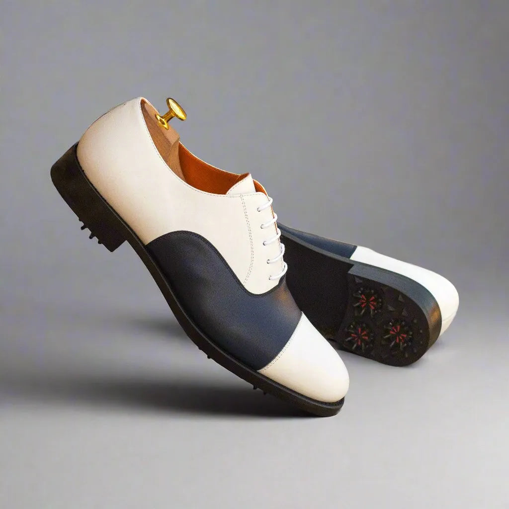 Two-tone Island Oxford golf shoes II in white box calf