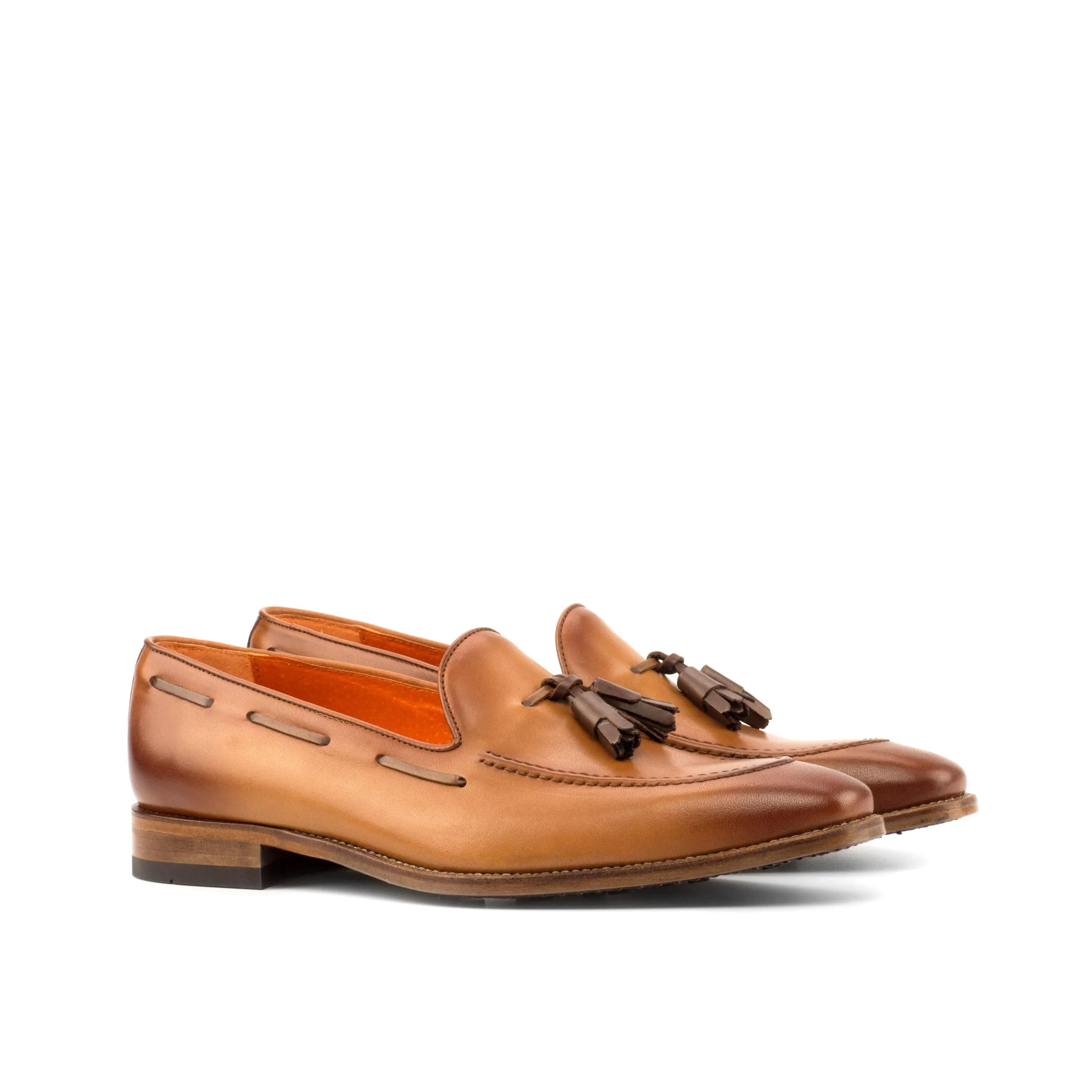 Jag loafers II in tan leather with painted calf luxury bespoke shoes for men