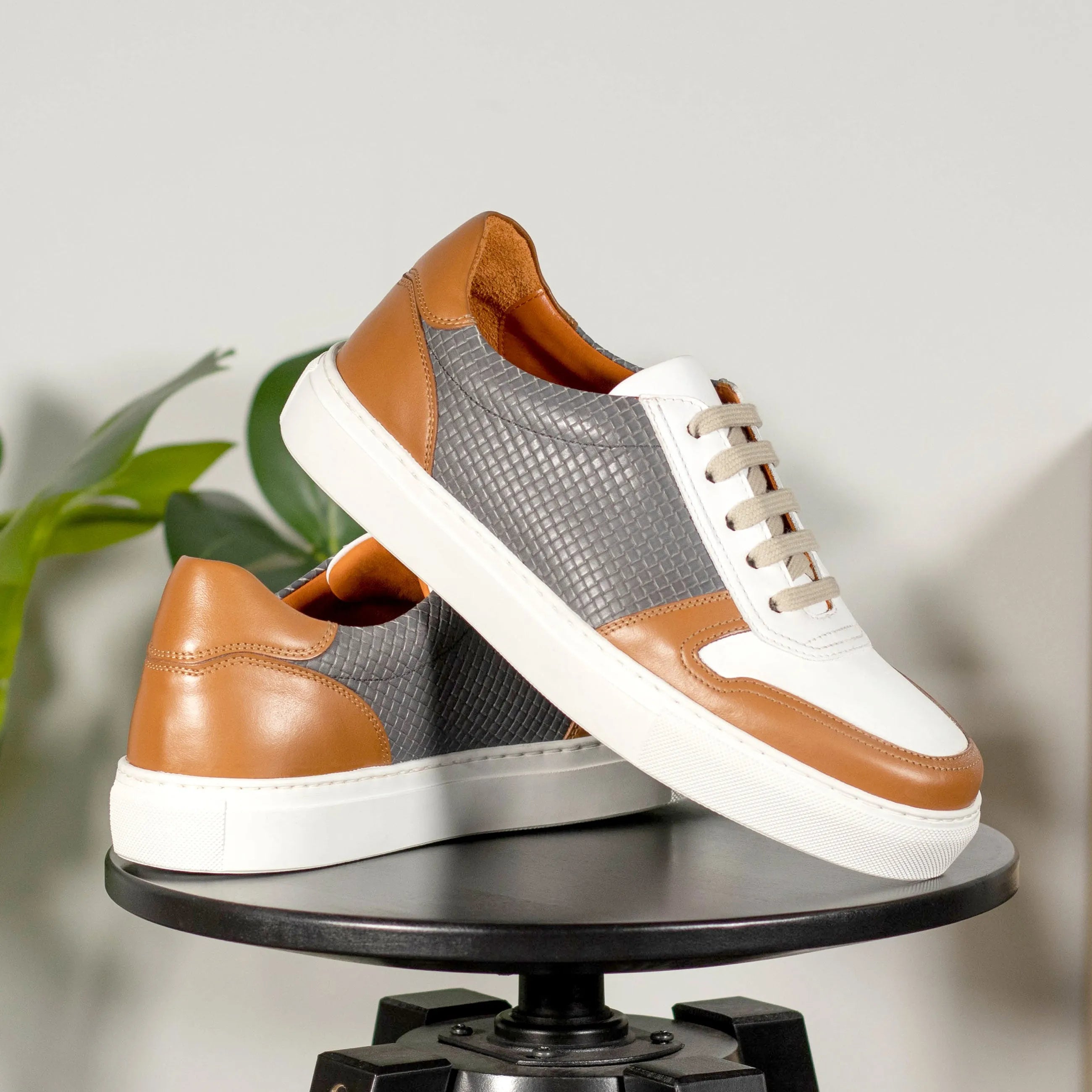 Brown, gray and white JiJi unisex trainer sneaker with cupsole design