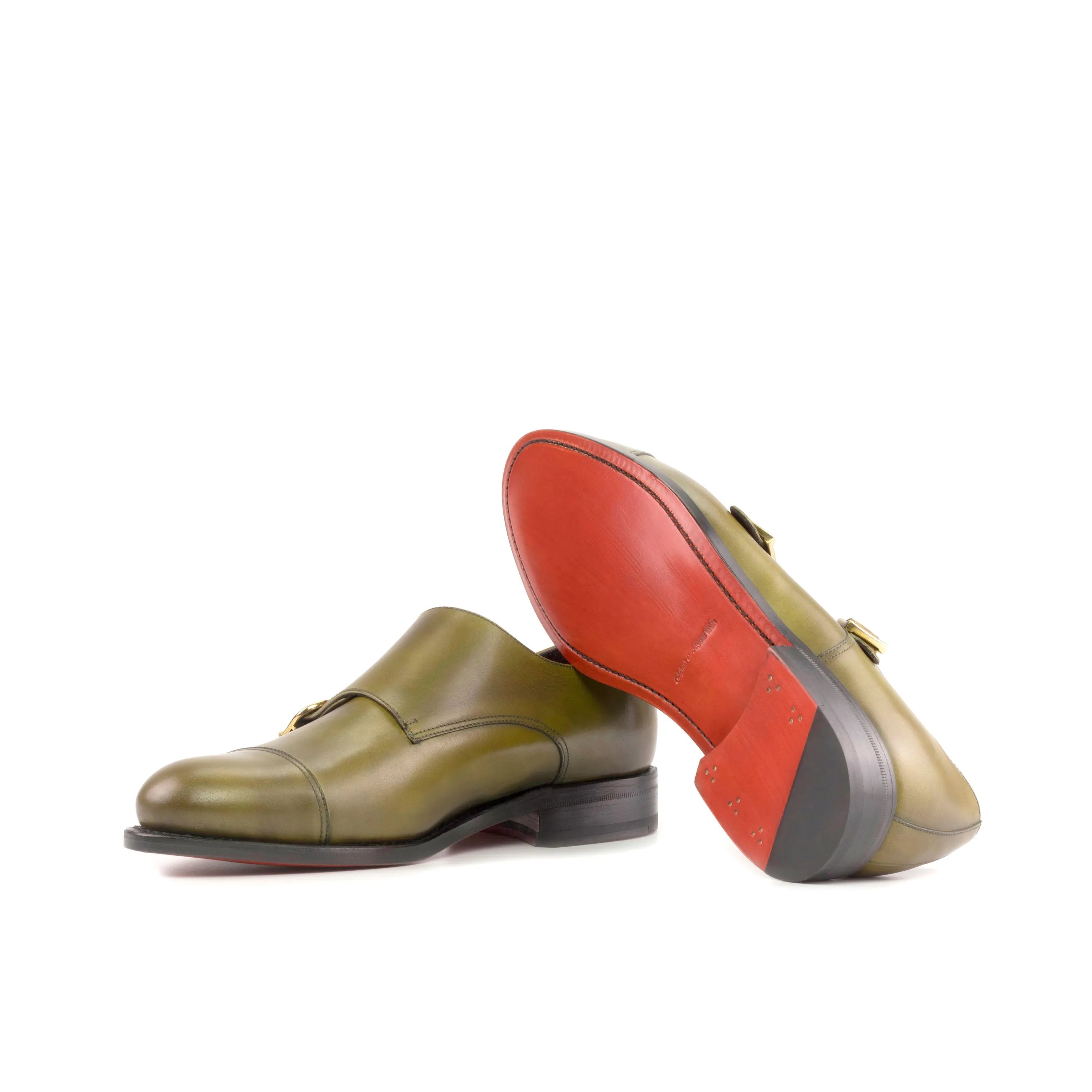 Jorgo double monk shoes in olive green leather, fast lane style