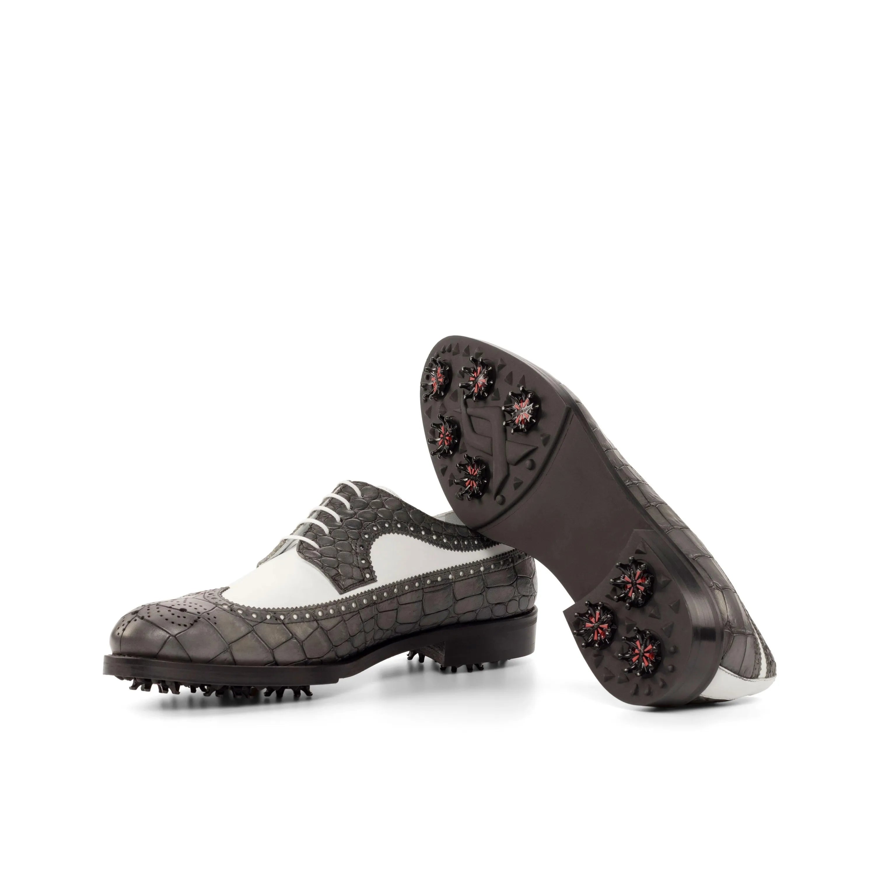 Gray and white Joseph Longwing Blucher golf shoes