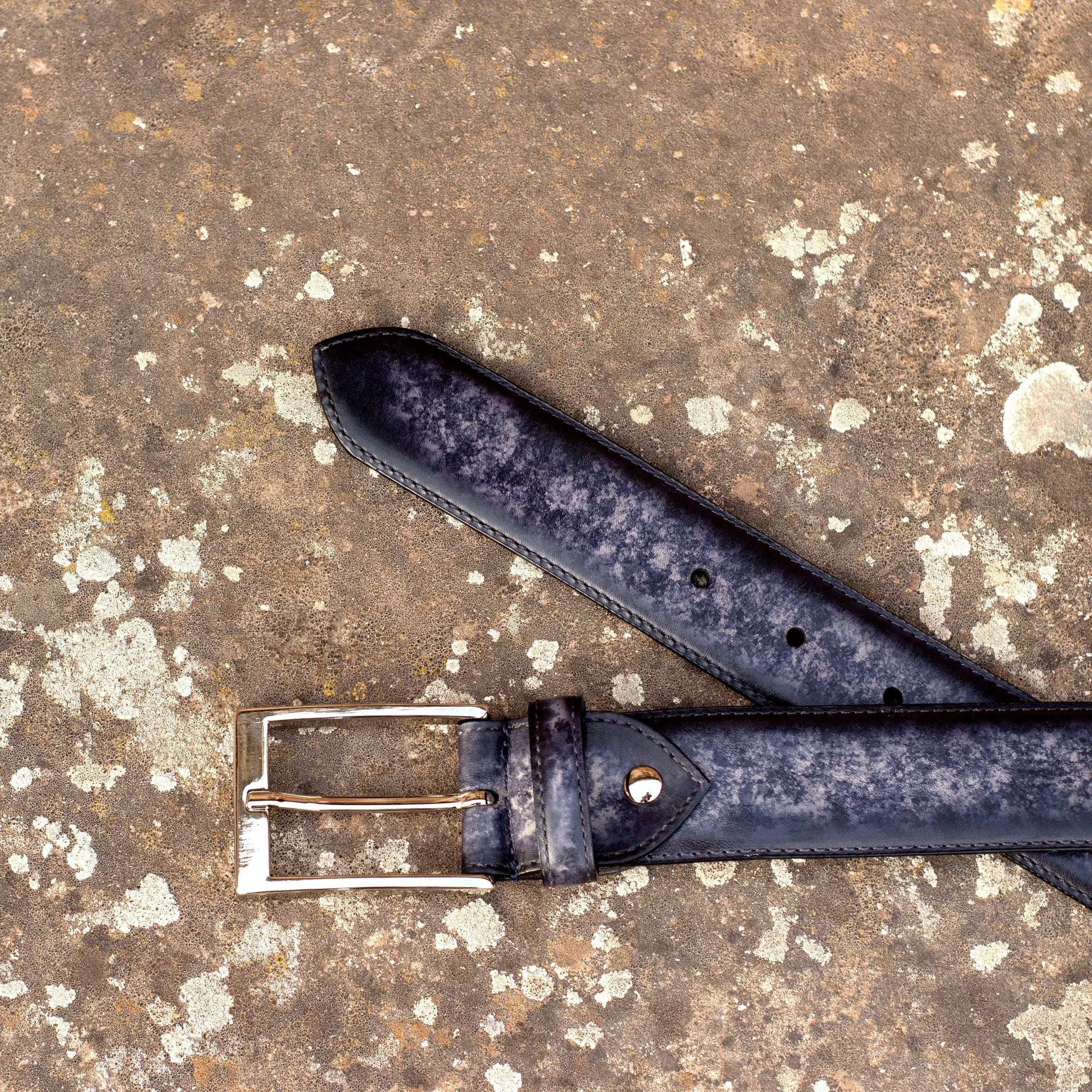 Julianos Patina Hamptons distressed leather belt with silver buckle