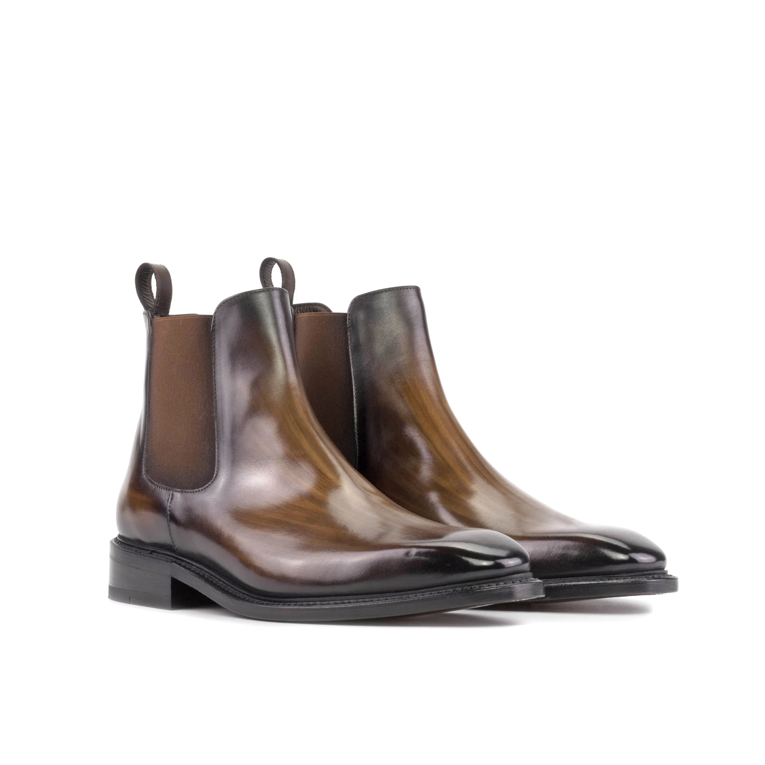 Kennedy patina Chelsea boots II brown leather pair rear view