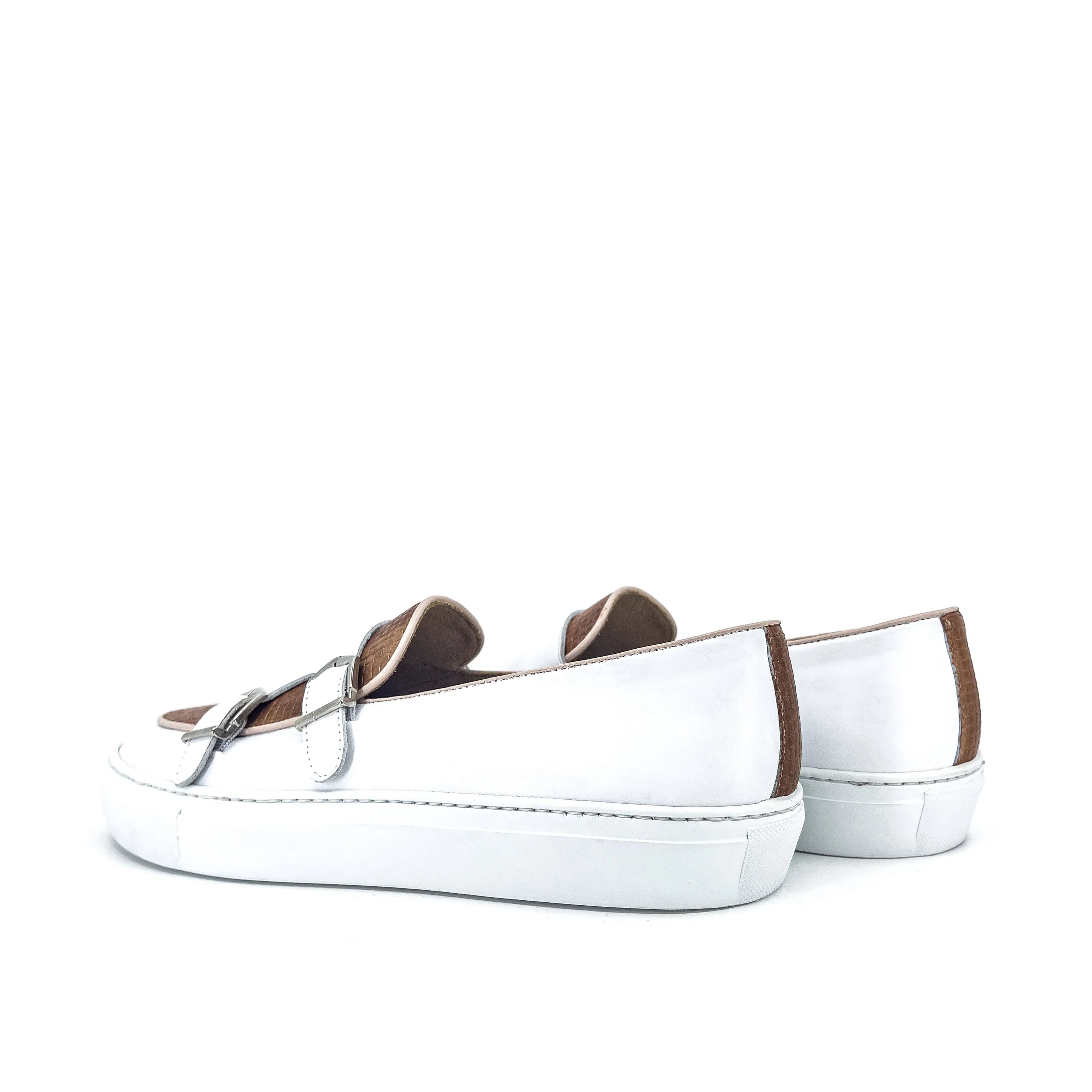 White leather Kindi monk sneaker with double monk straps