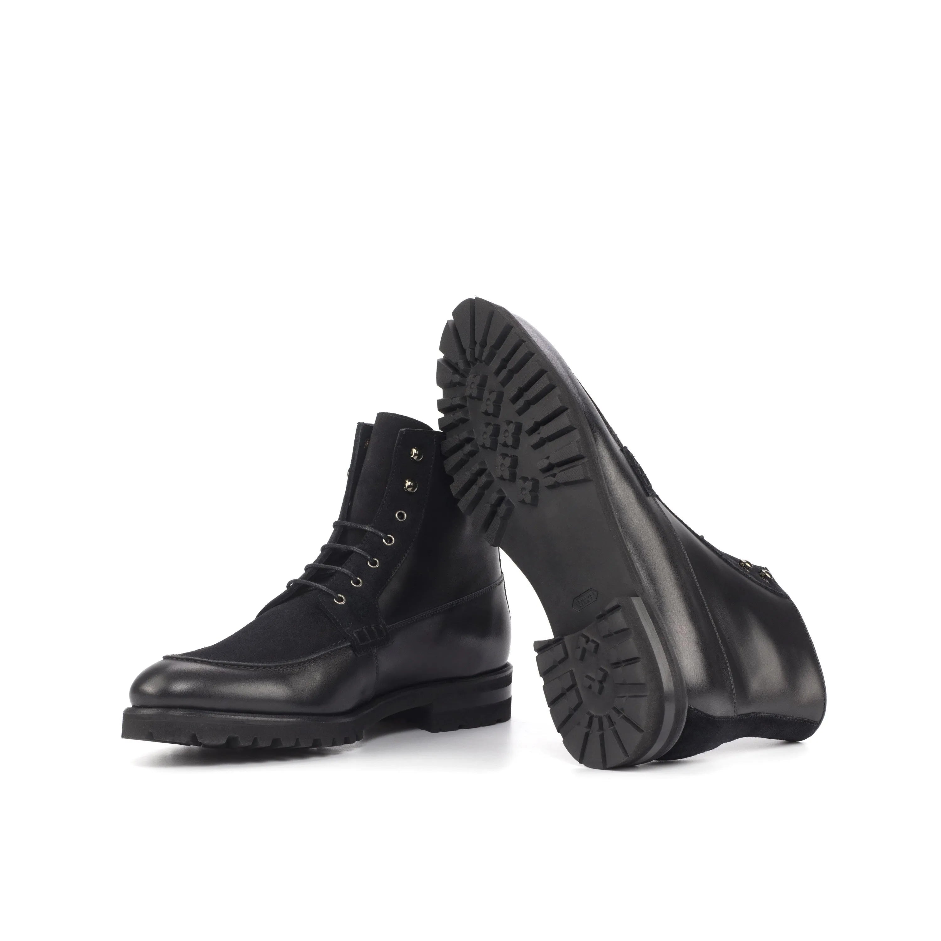 Black Kindrick moc boot in leather with lace-up back detail