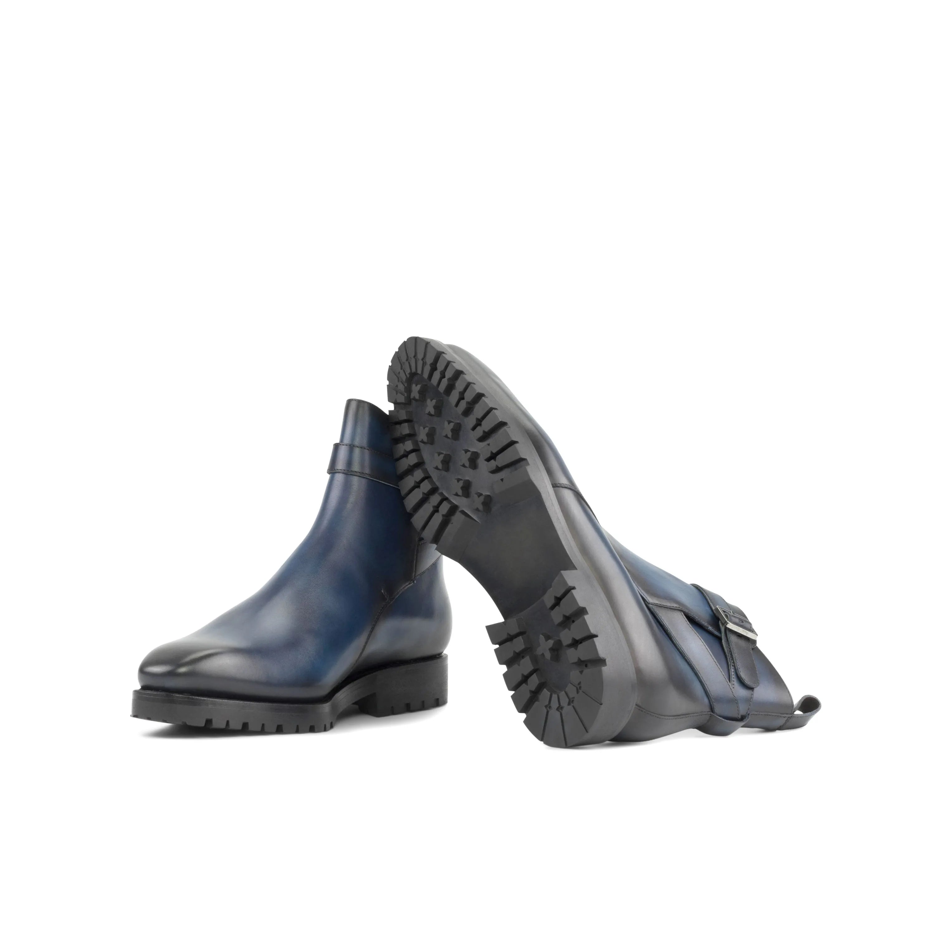 Klavin Jodhpur Boots in blue leather with lug sole