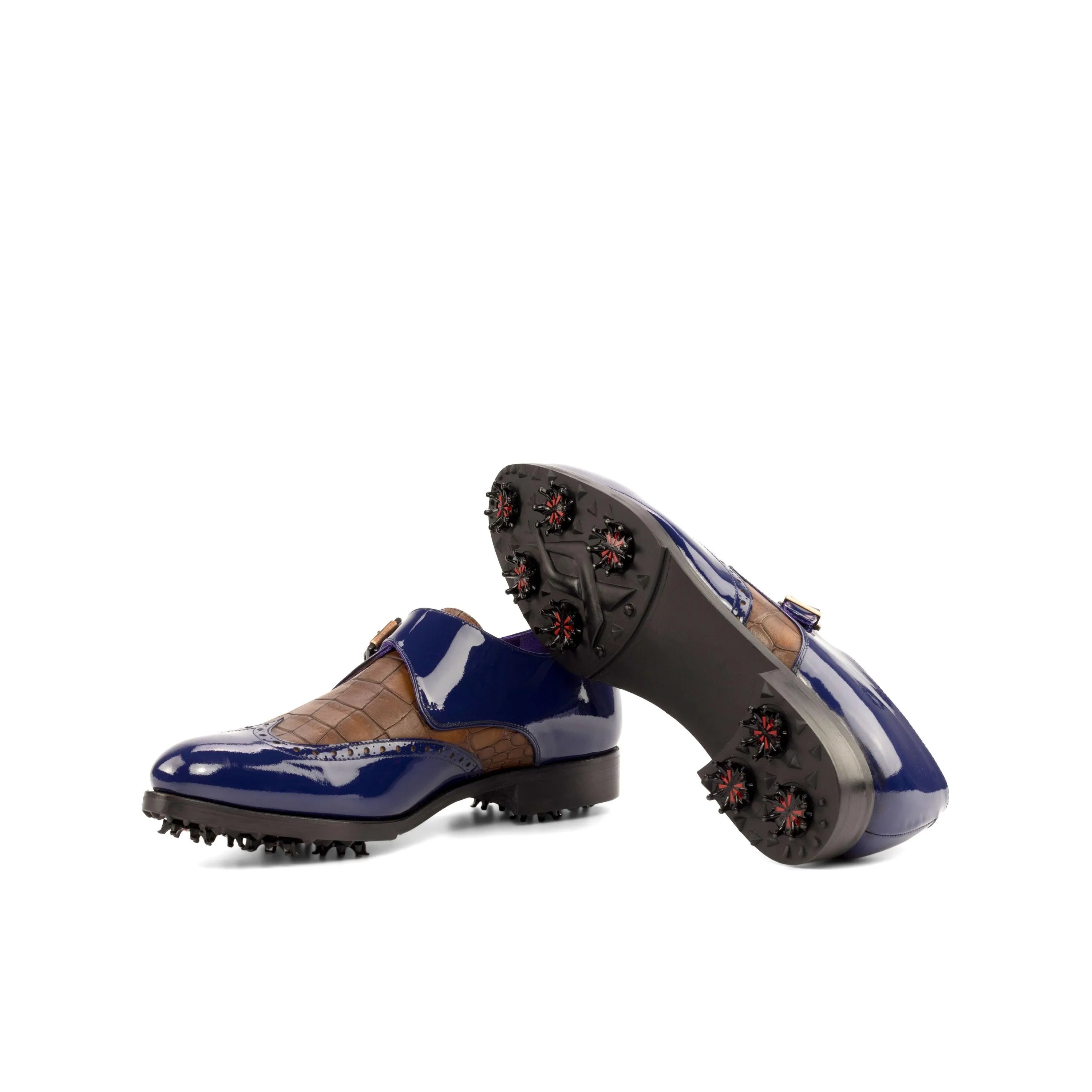 Pair of blue and brown Lambo Single Monk golf shoes II
