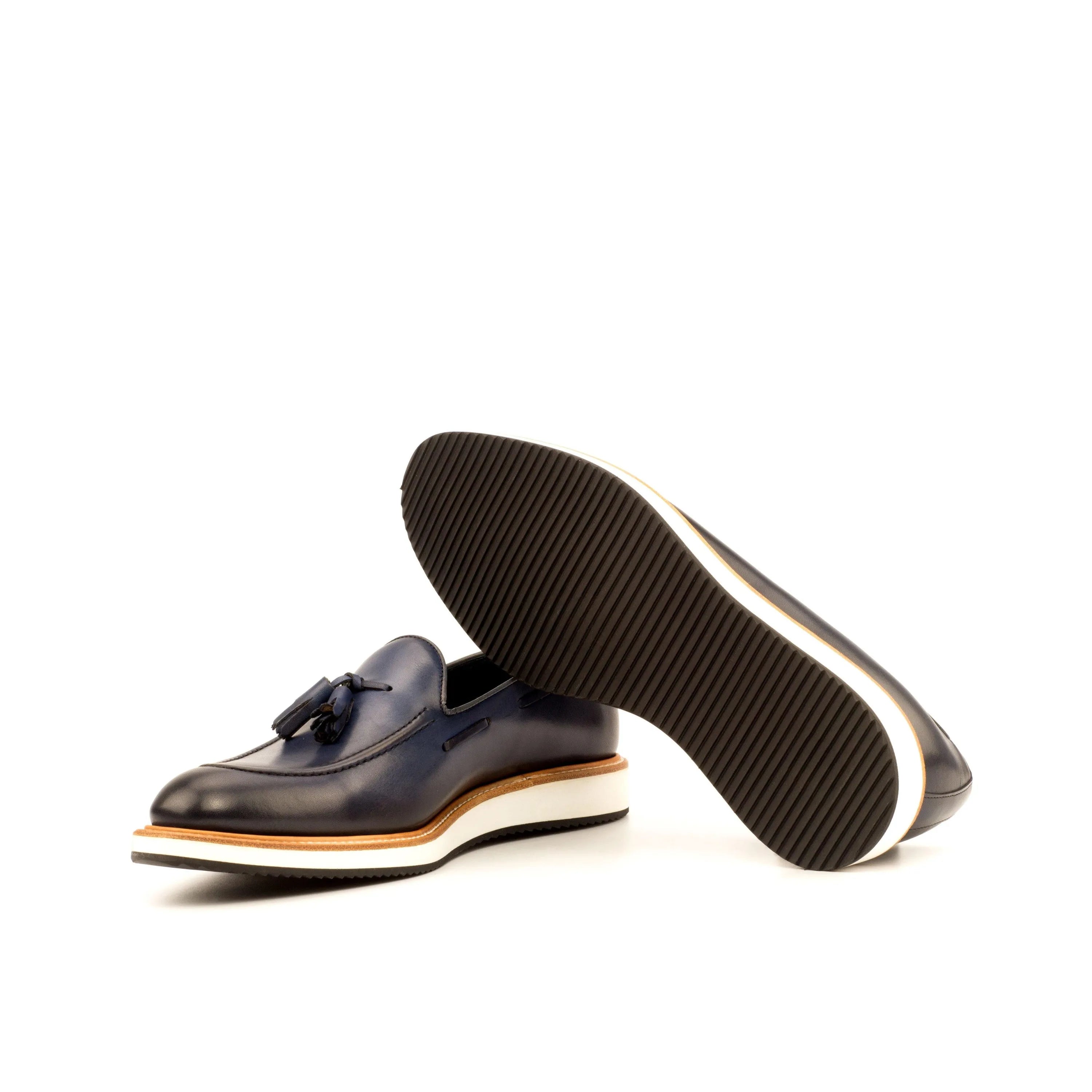 Blue Lodino Loafers II with painted calf and rounded toe tassel design