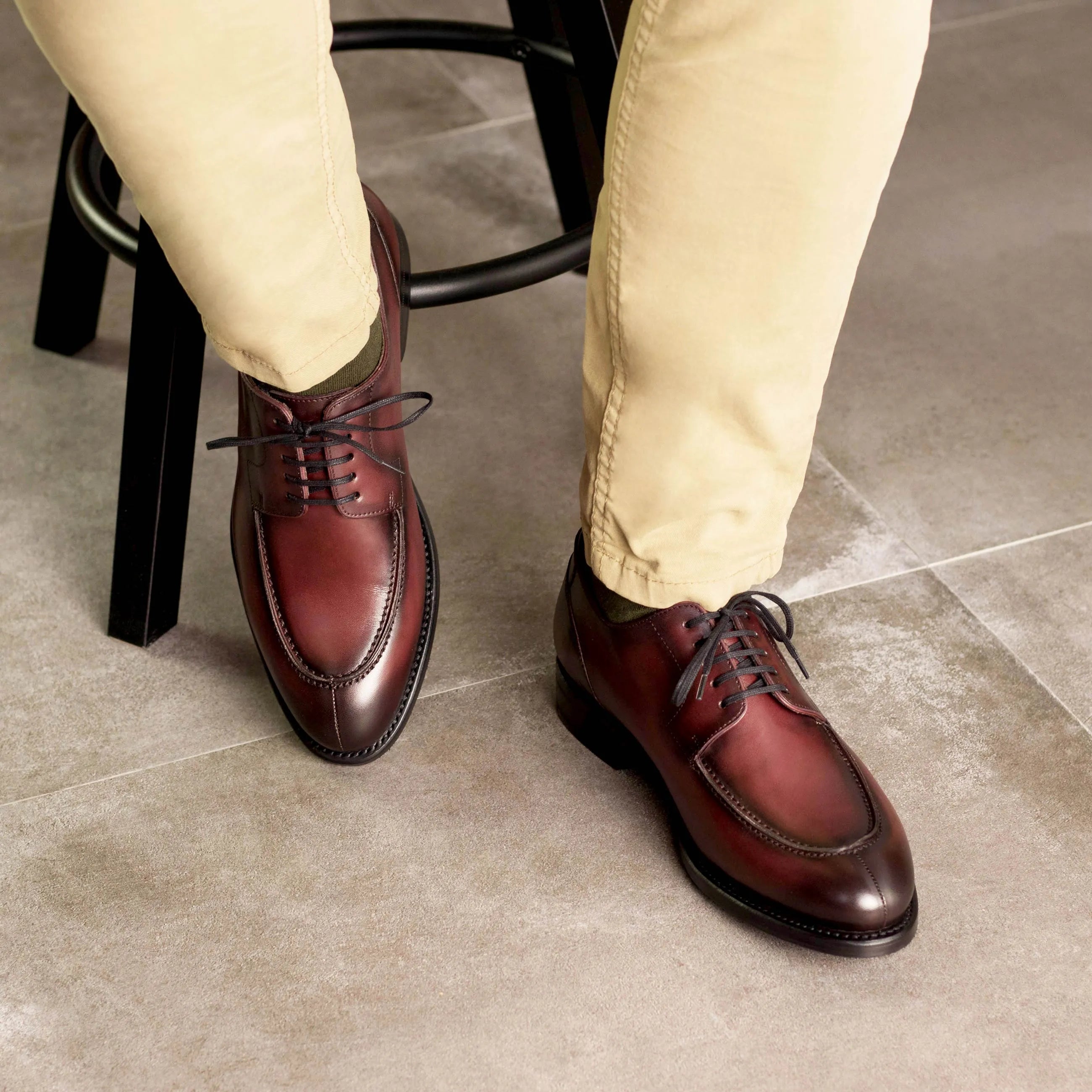 Luginos derby split toe burgundy leather dress shoes