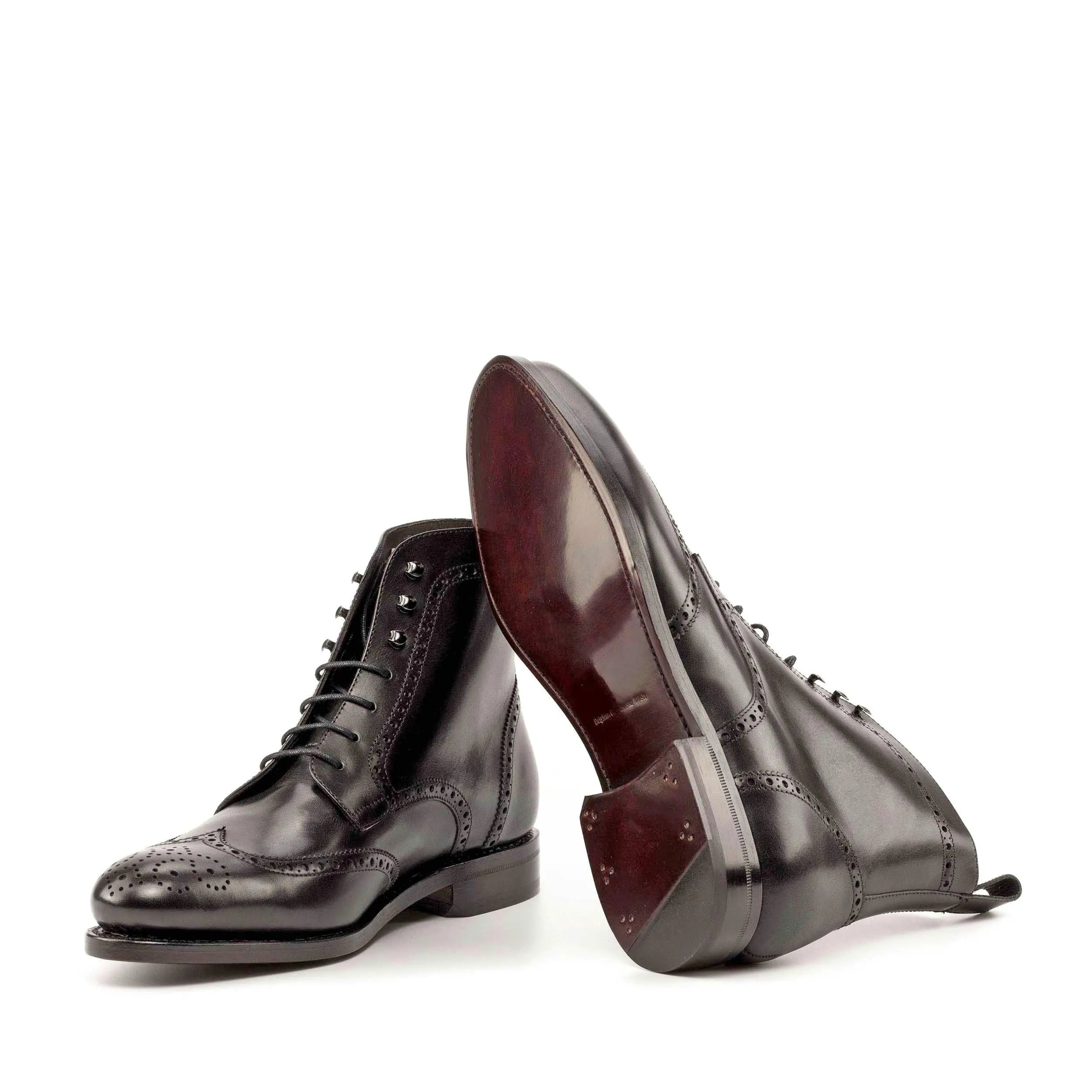 Pair of black leather Luis Military Brogue Boots wingtips