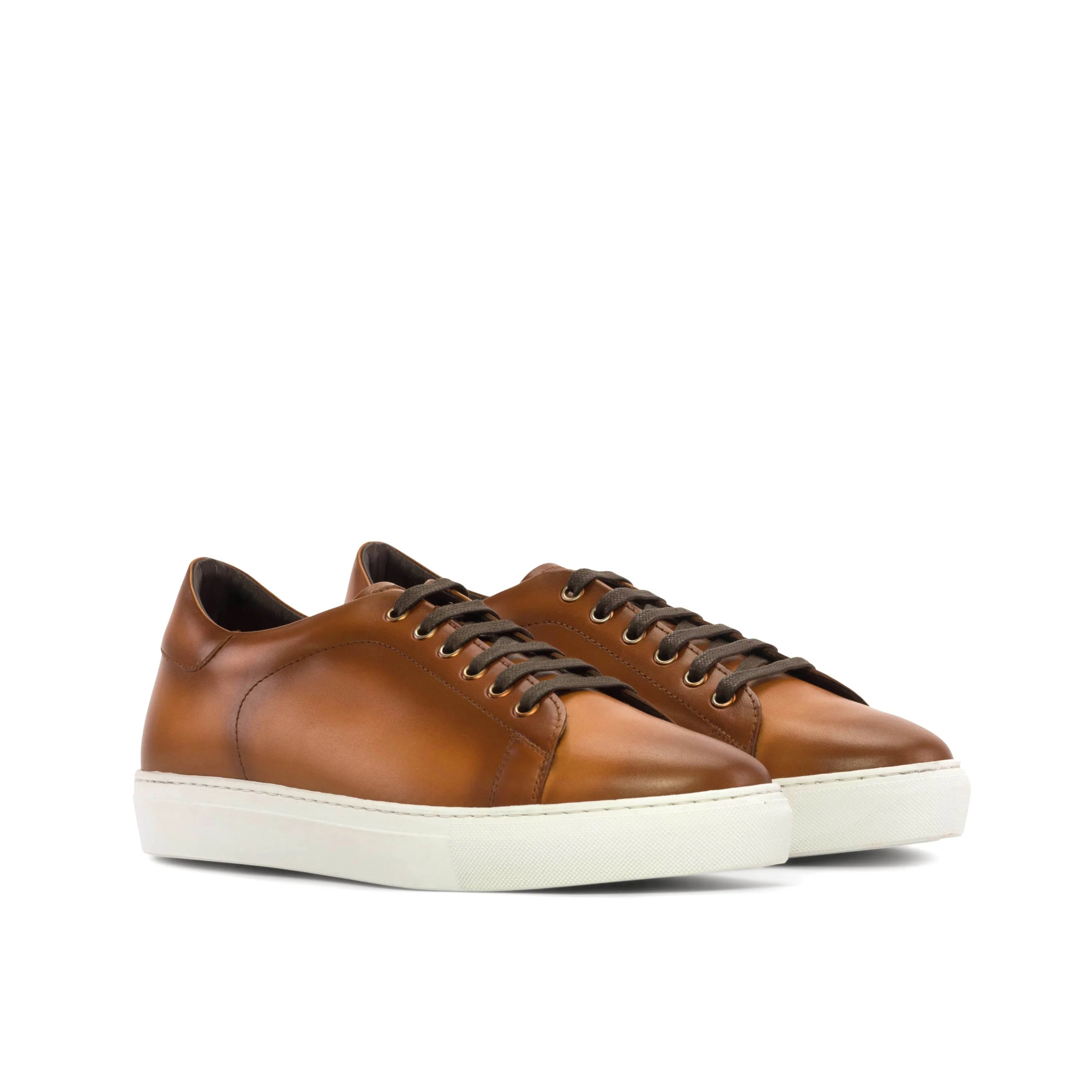 Lumin Trainer Sneaker: brown leather cupsole trainer with white soles