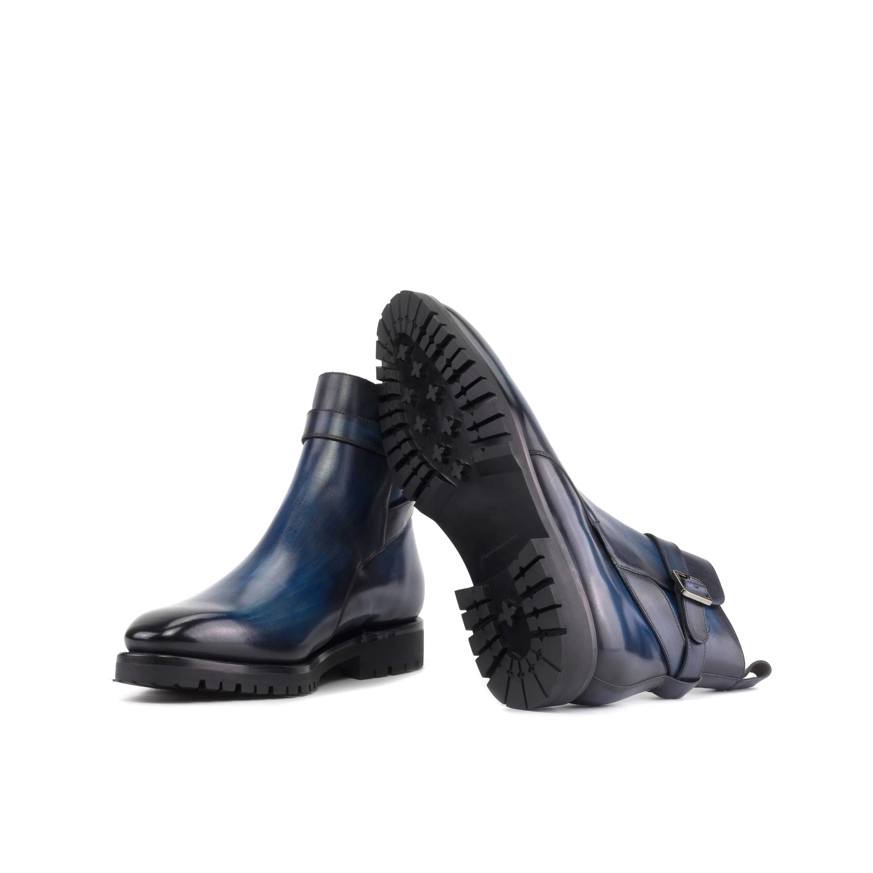 Blue Luxio Patina Jodhpur Boots II with strap-and-buckle fastener