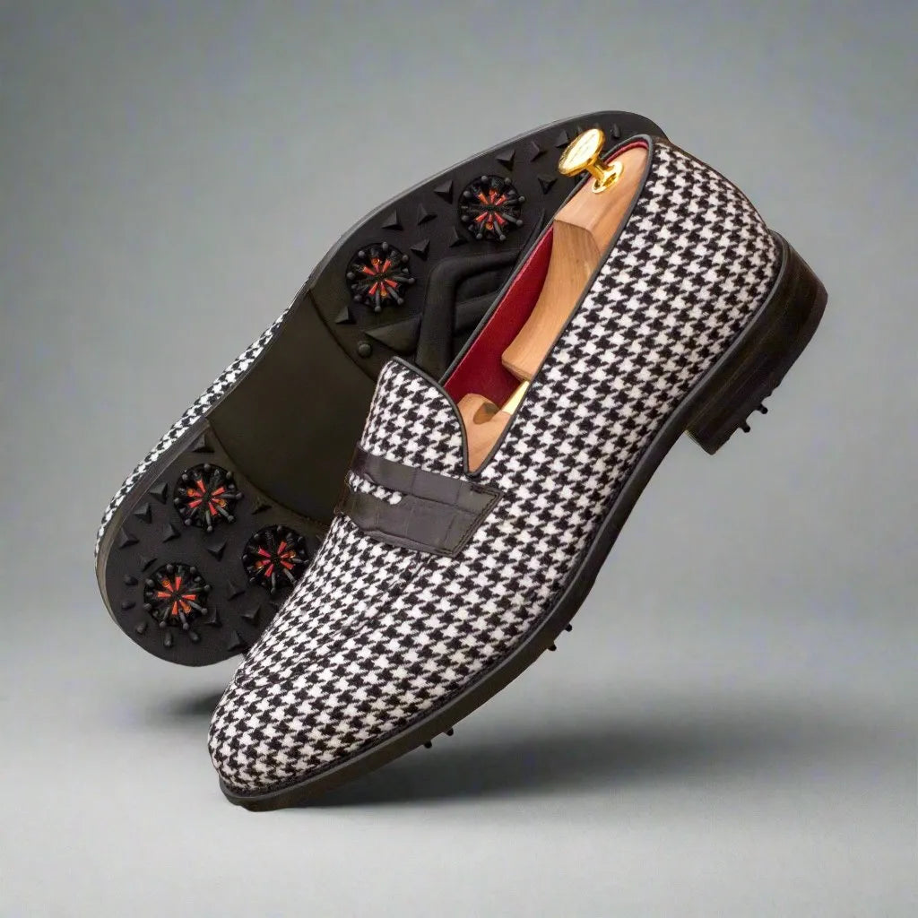 Maklak loafer golf shoes II in houndstooth pattern