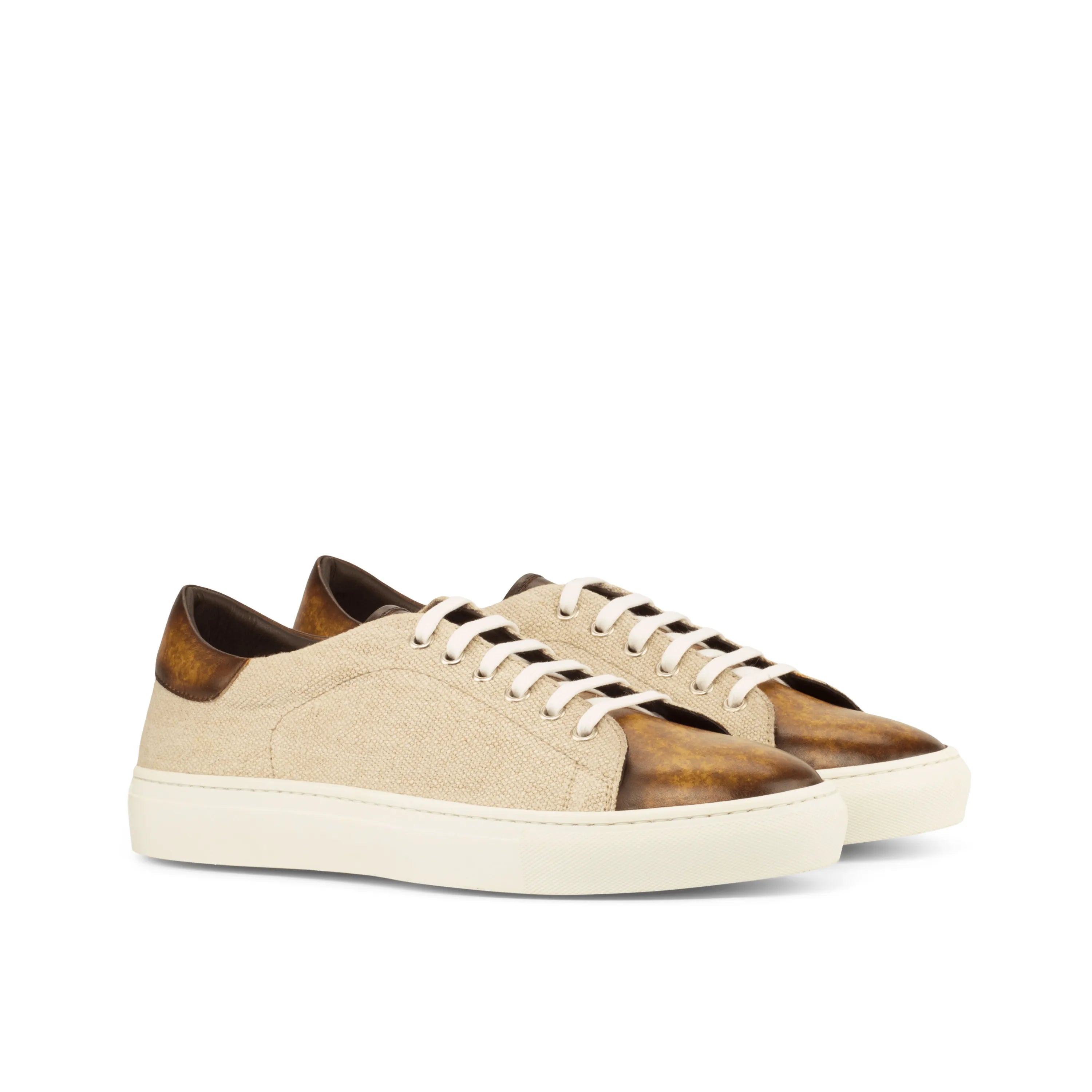 Makya trainer patina sneaker in beige and brown leather cupsole design