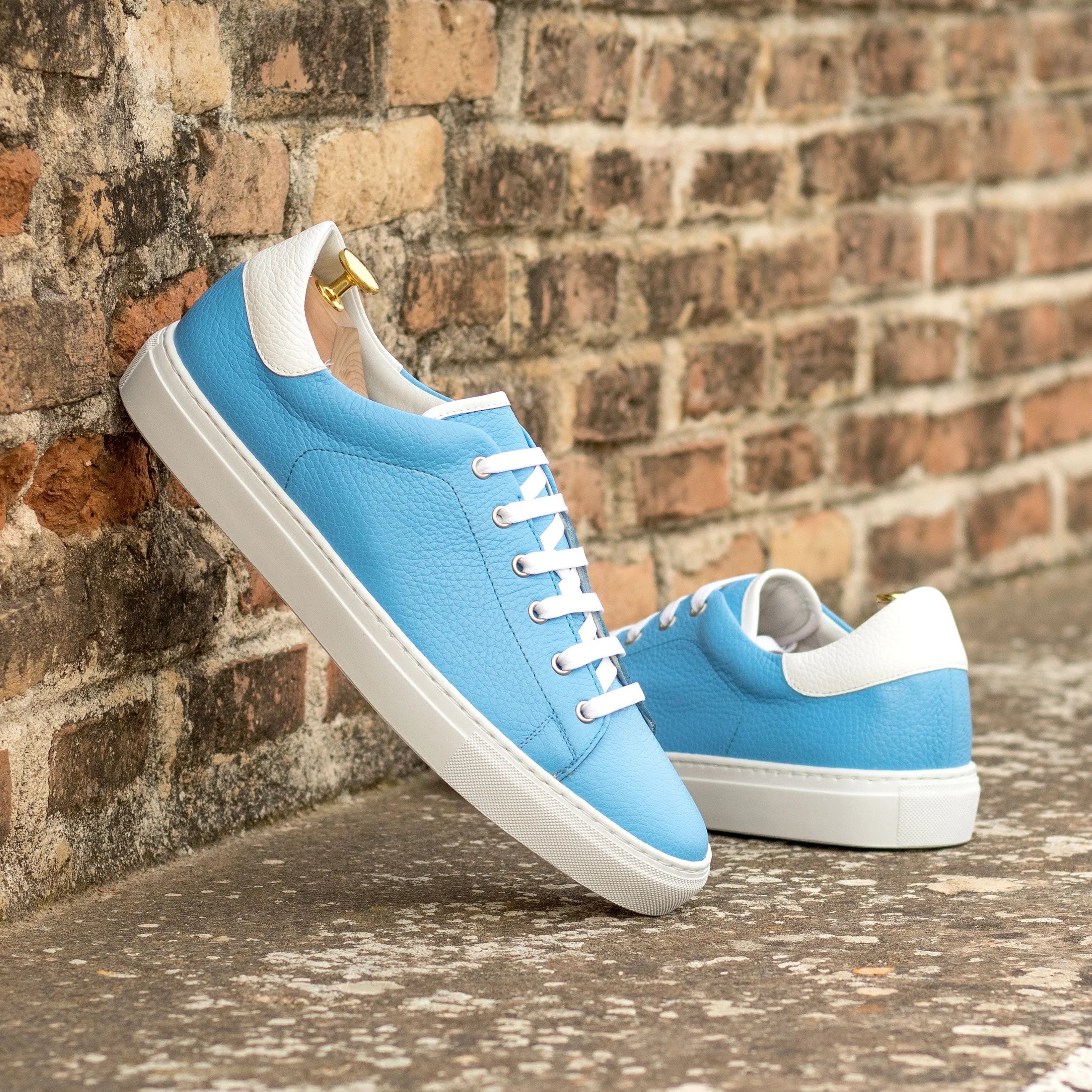 Light blue grain Italian leather Malta Trainer Sneaker II cupsole trainer