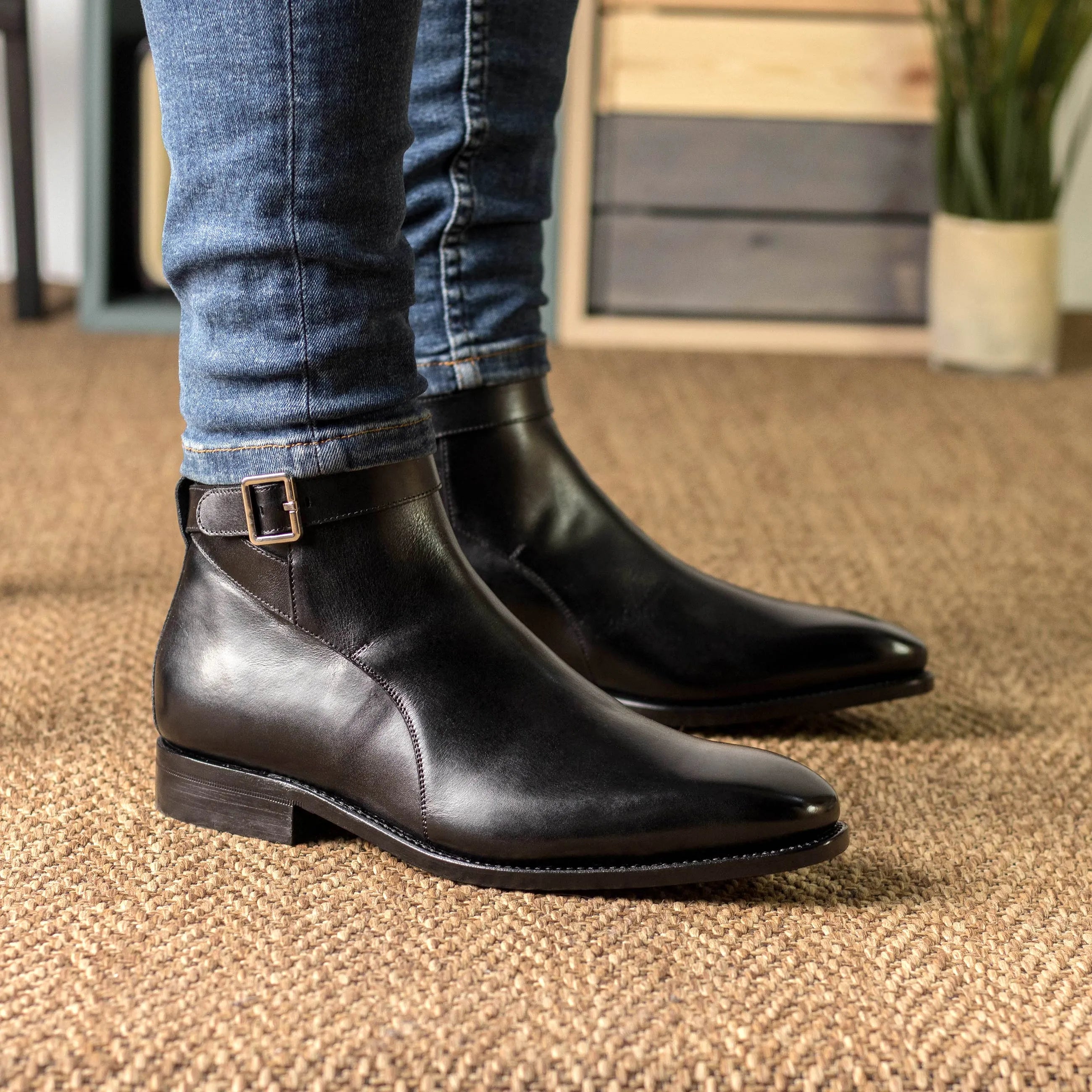 Martys Jodhpur Boots black leather buckle detail