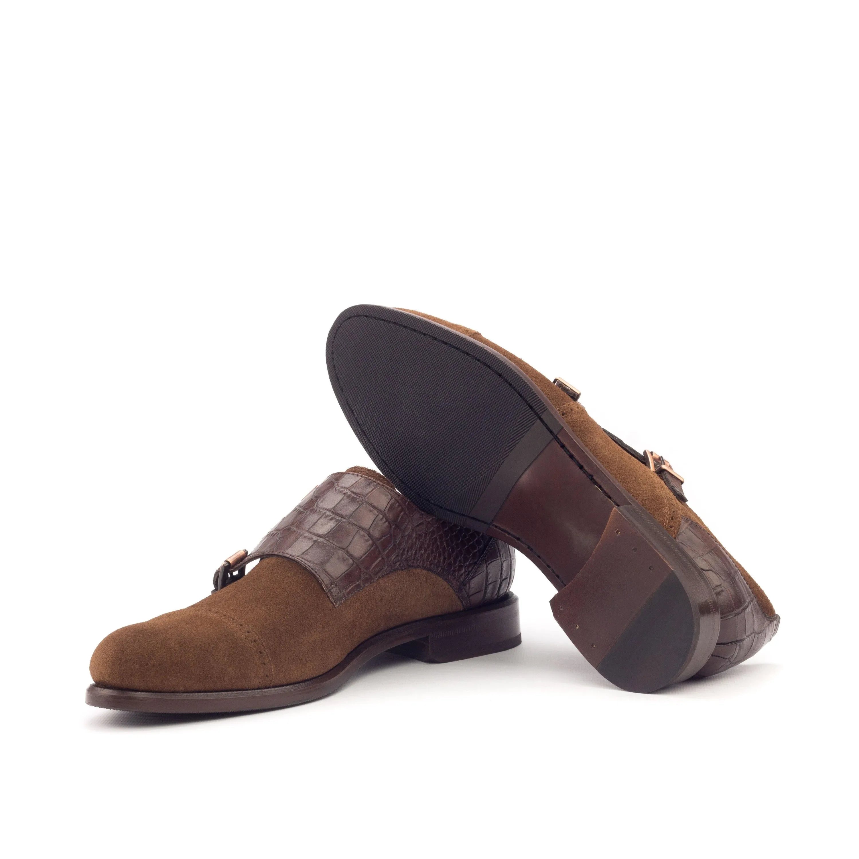 Brown leather Mary Woman Double monk strap shoes