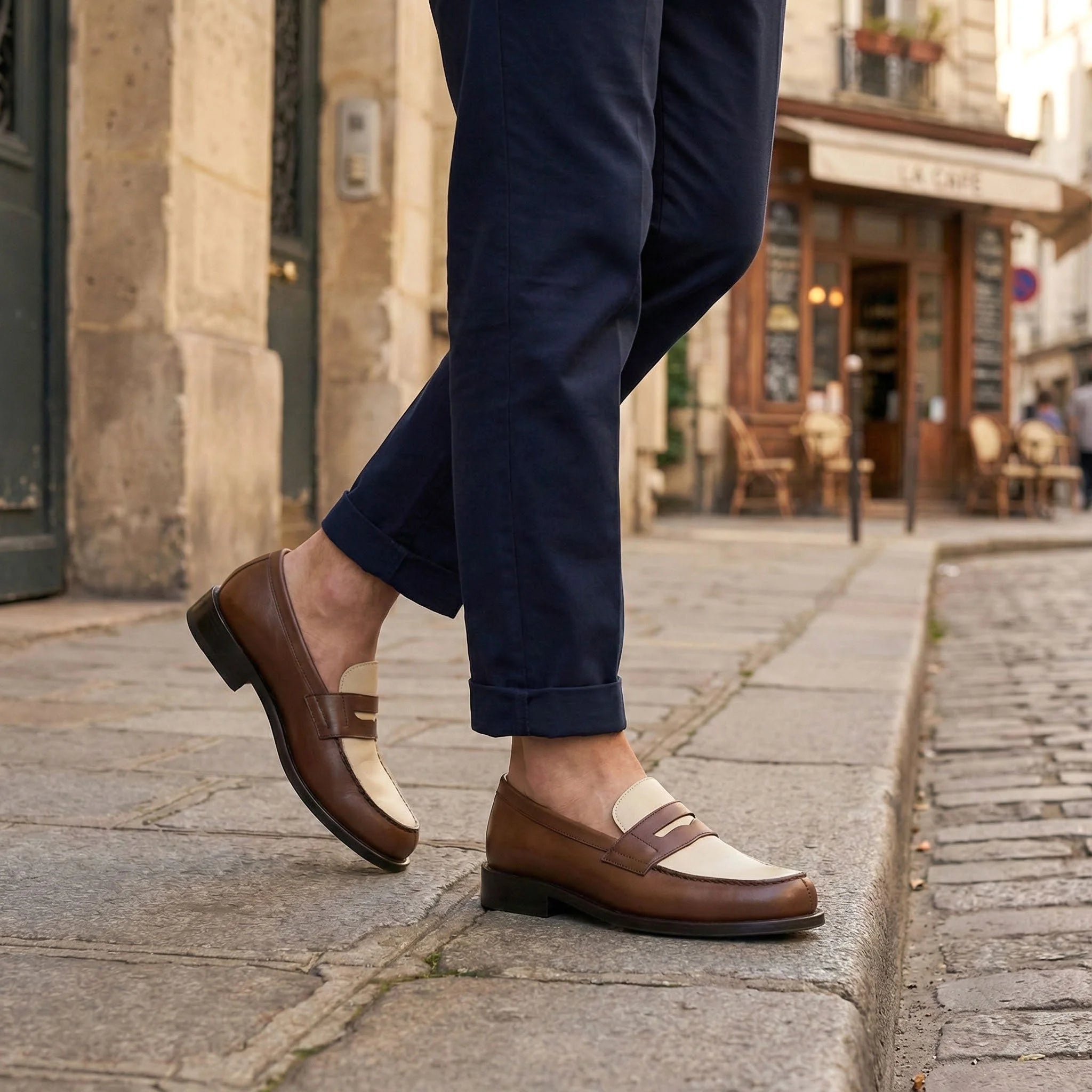 MondayOne penny loafers in brown and cream painted calf leather