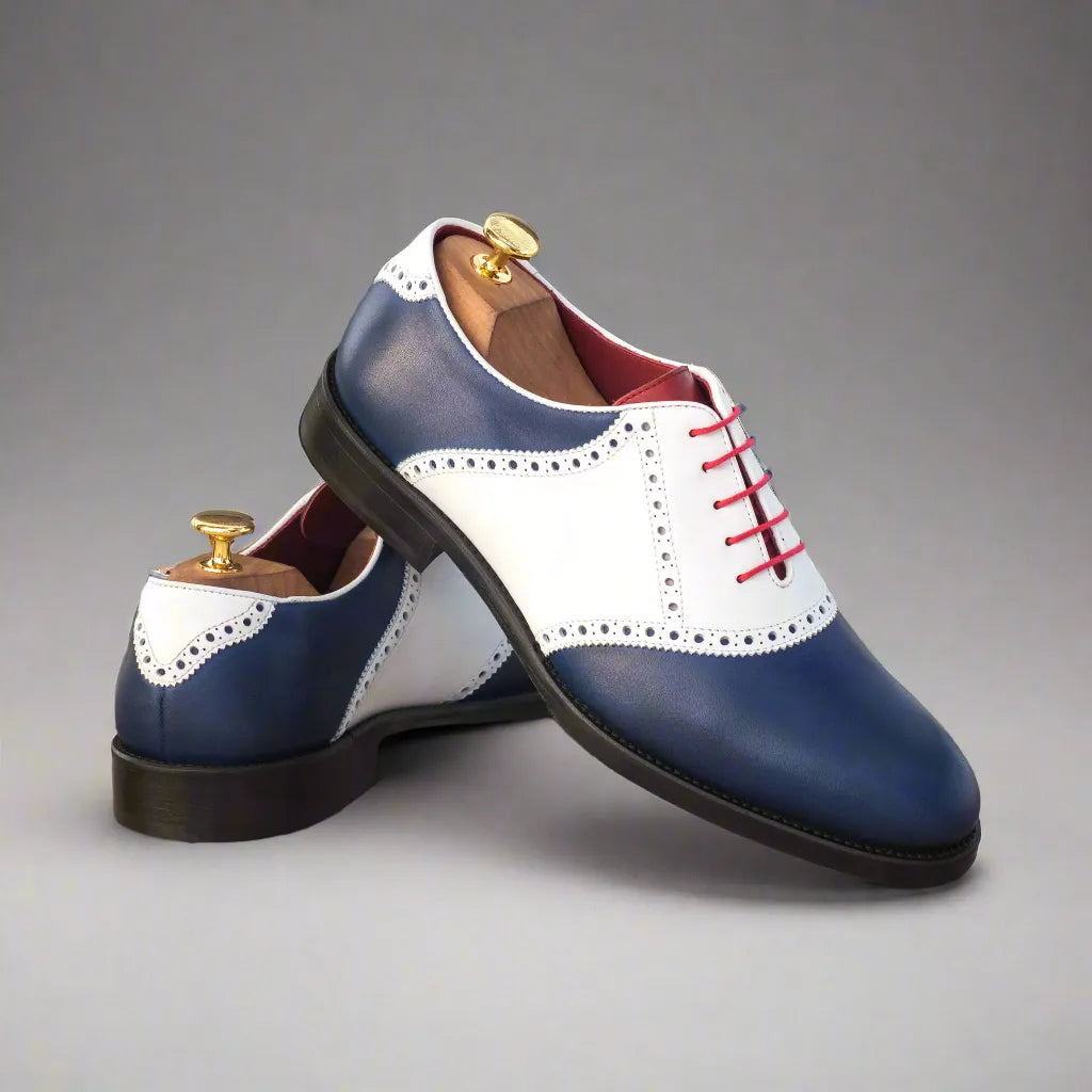 Murciano saddle golf shoes II in two-tone white box calf leather