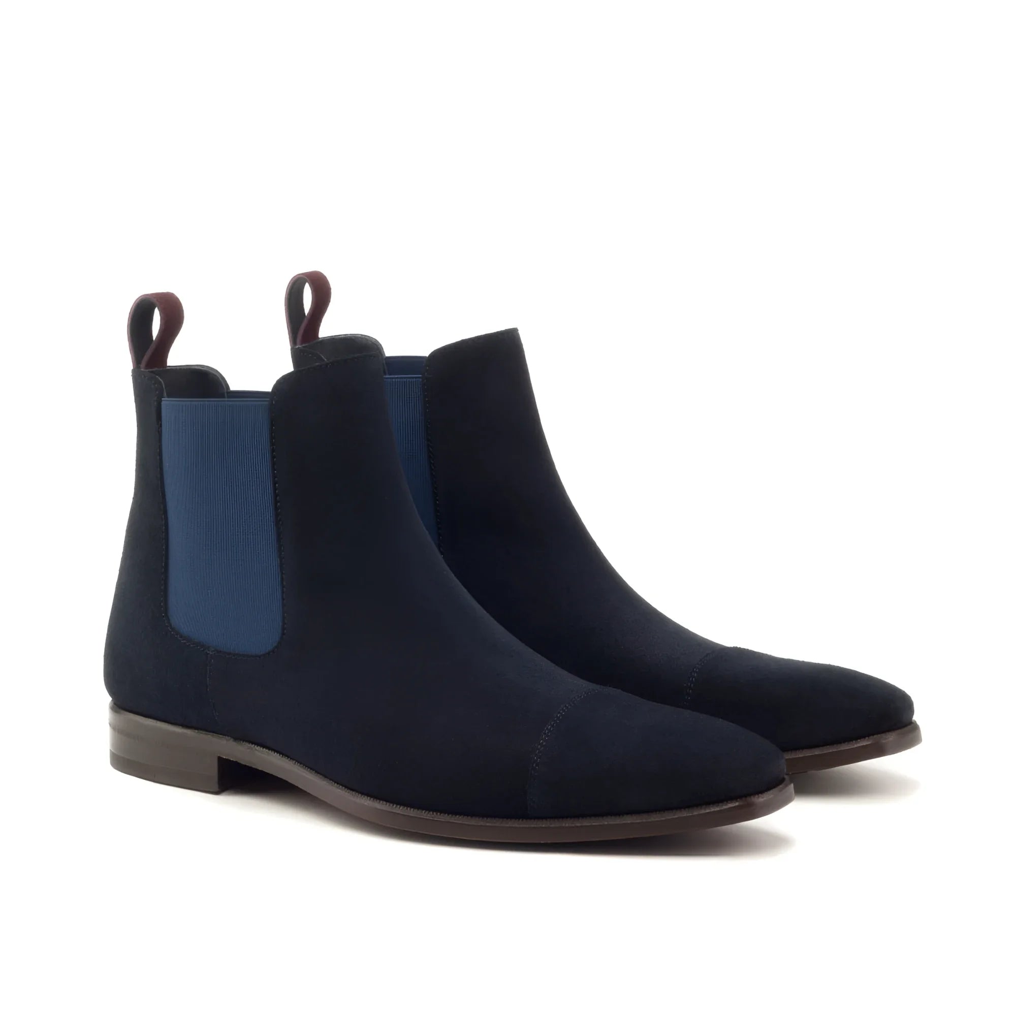 Musko chelsea navy suede lux suede boots with royal blue panels