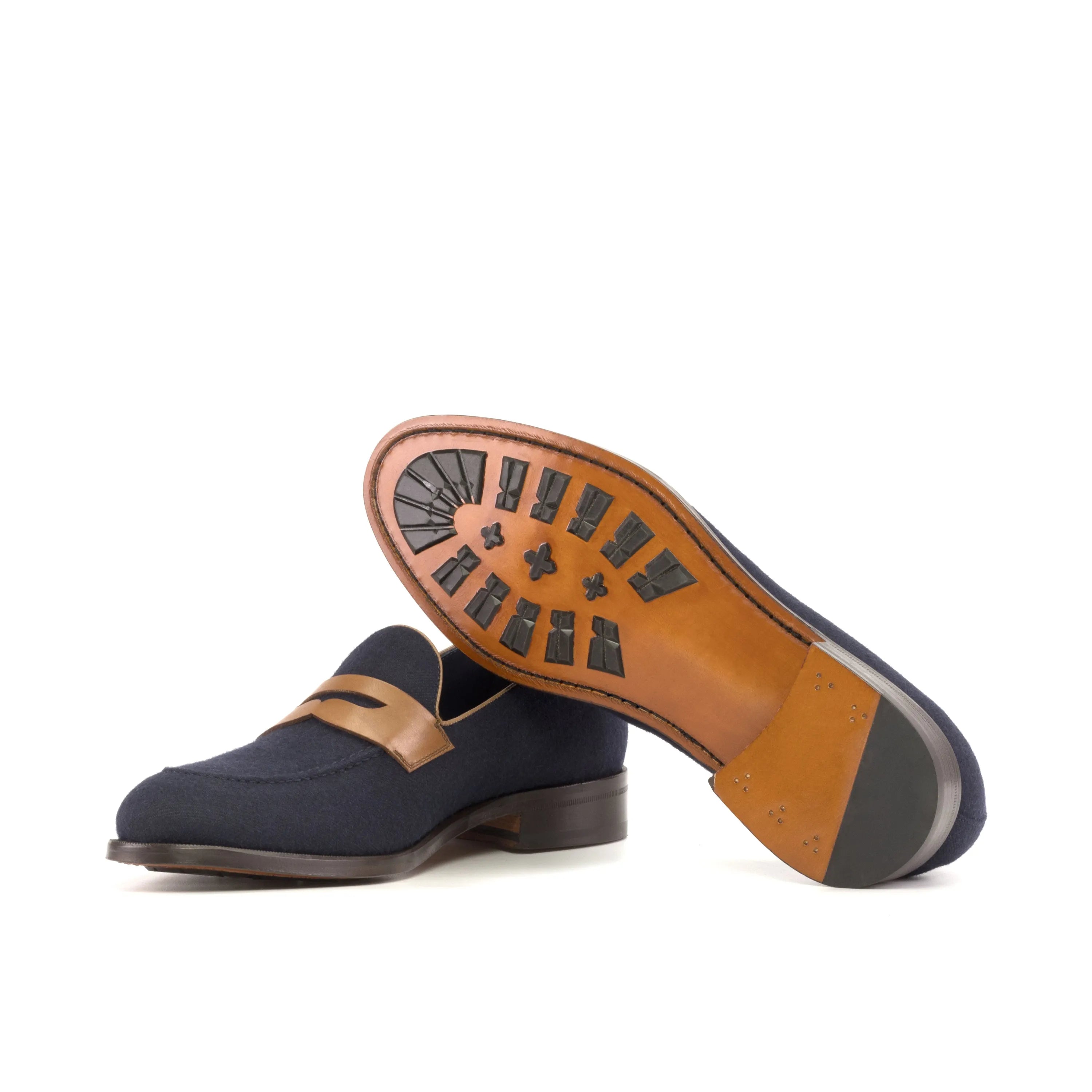 Nab loafers II: navy and tan luxury bespoke hand-painted patina loafers