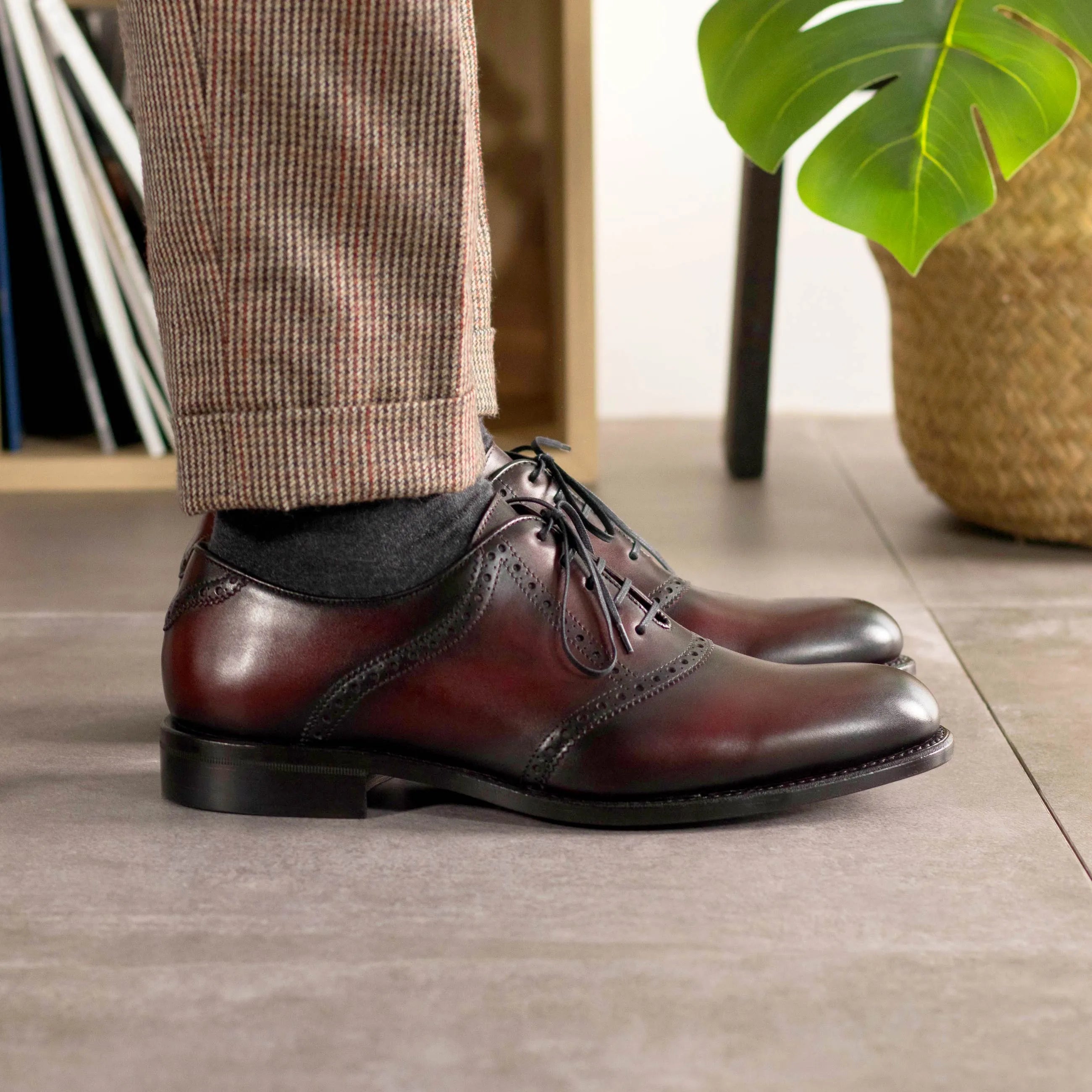 Burgundy leather Noble Saddle shoes back view