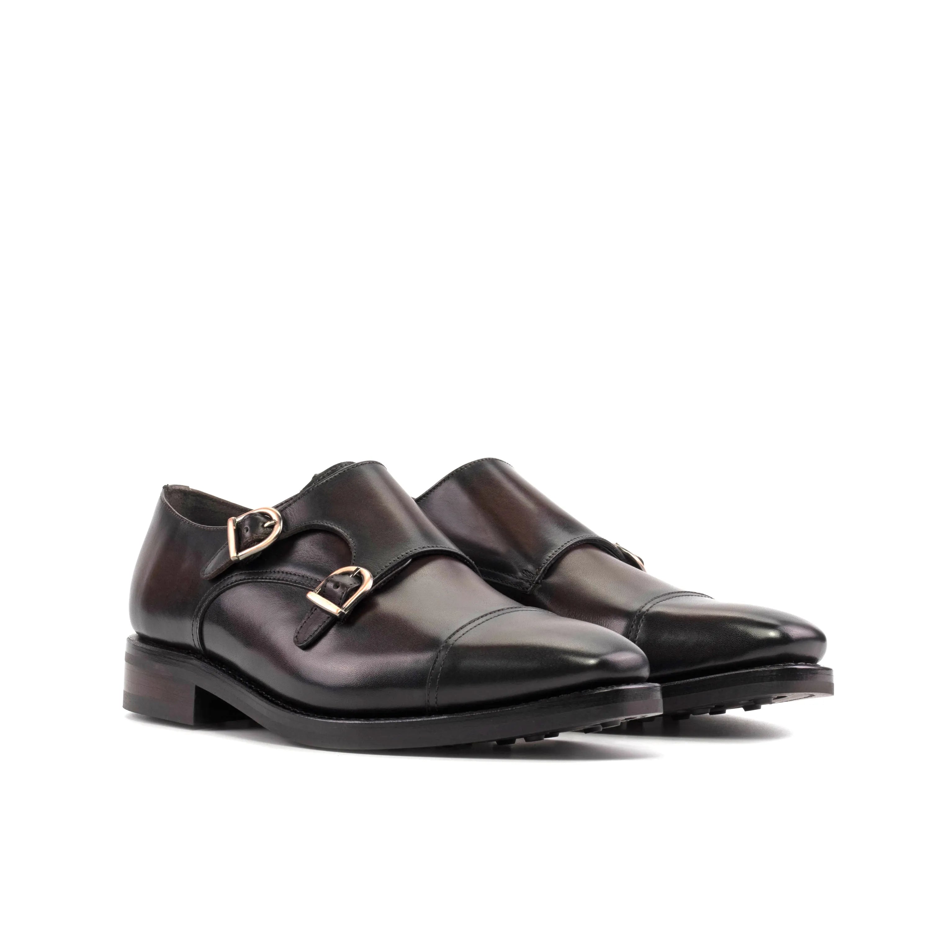 Nobleman double monk brown leather shoes back view
