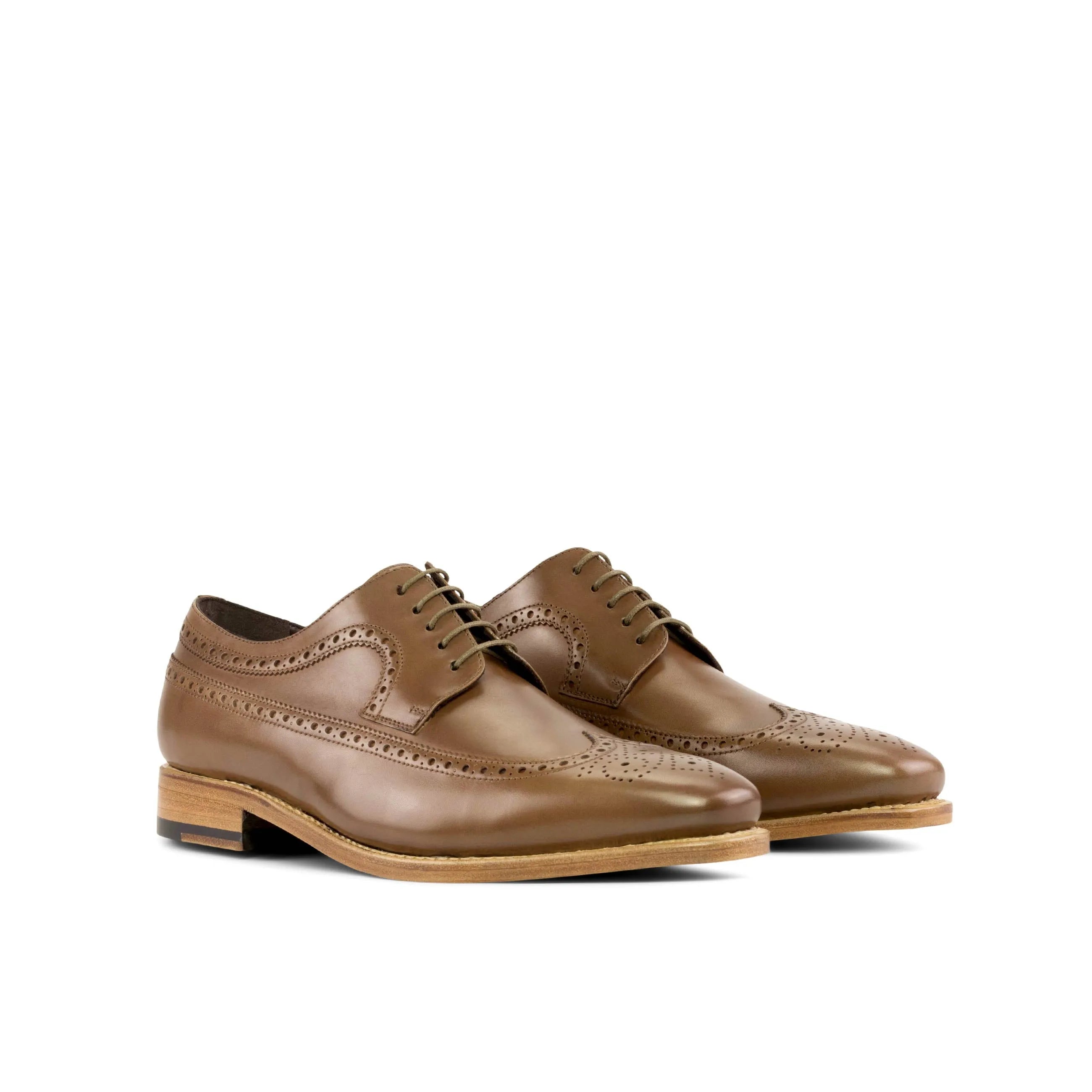 Pair of brown leather Norman Longwing Blucher wingtip dress shoes
