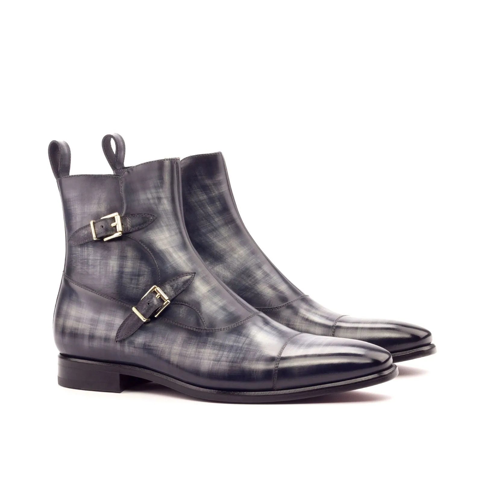 North Octavian Patina gray leather double monk strap boots