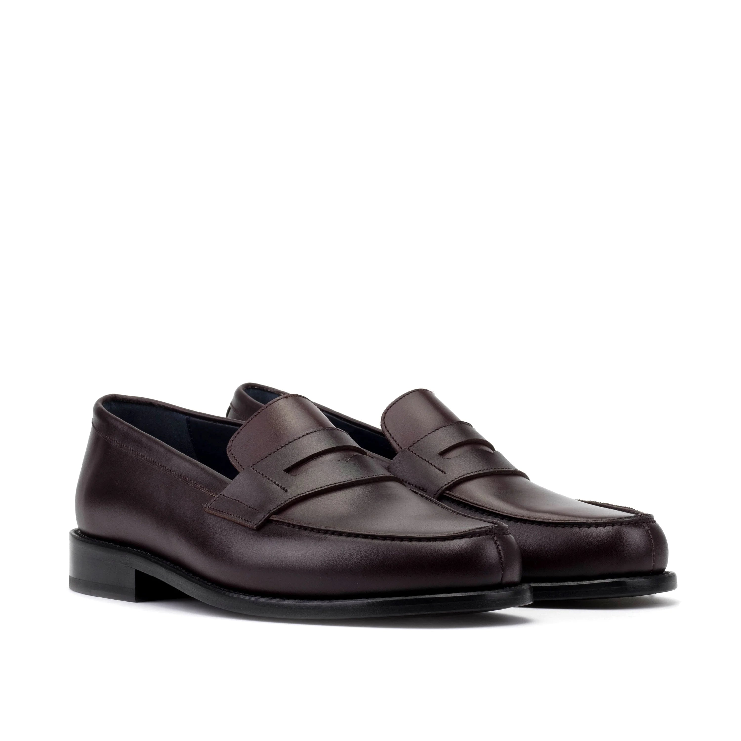 Office penny loafers II in dark brown leather with black rubber soles