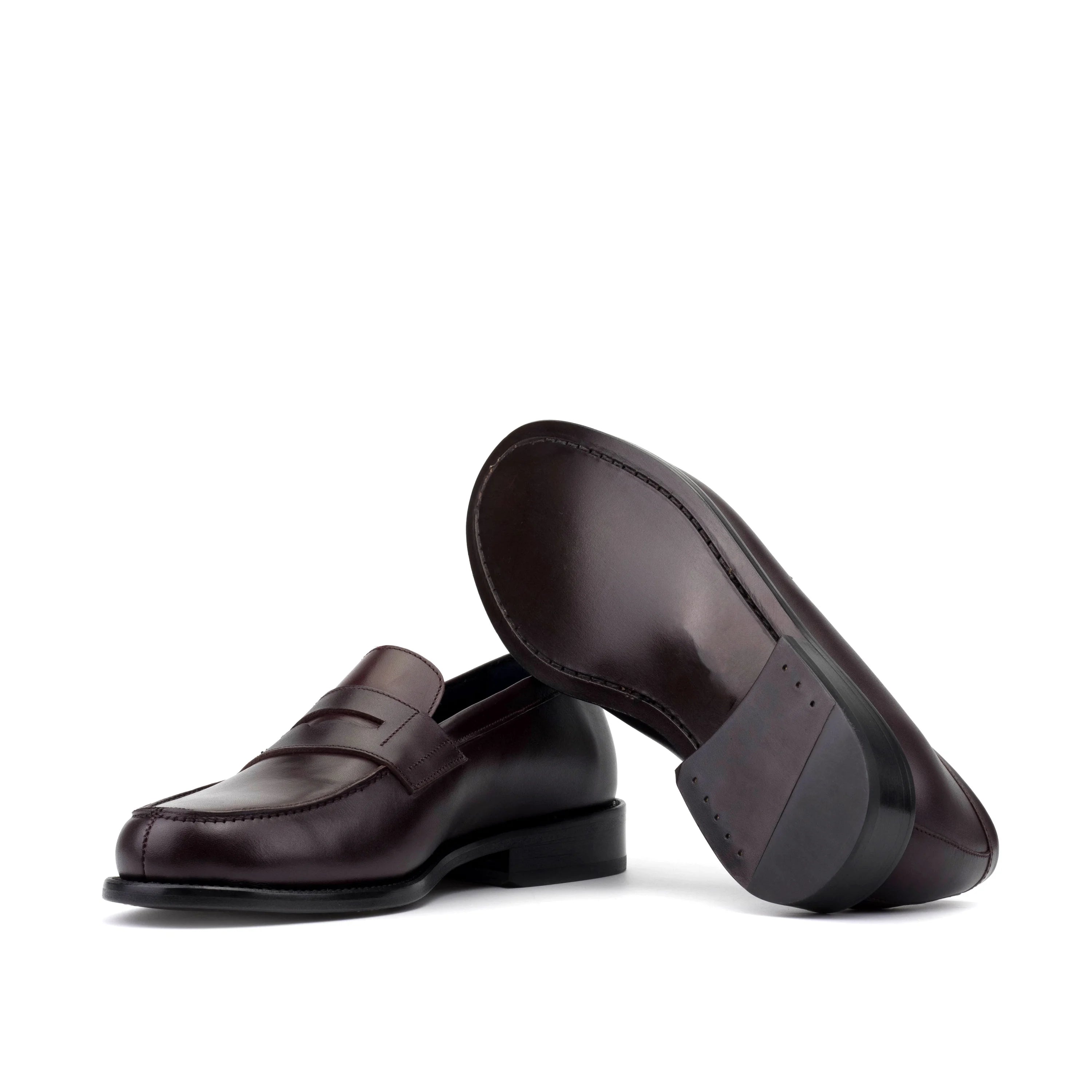 Office penny loafers II in dark brown leather with polished finish