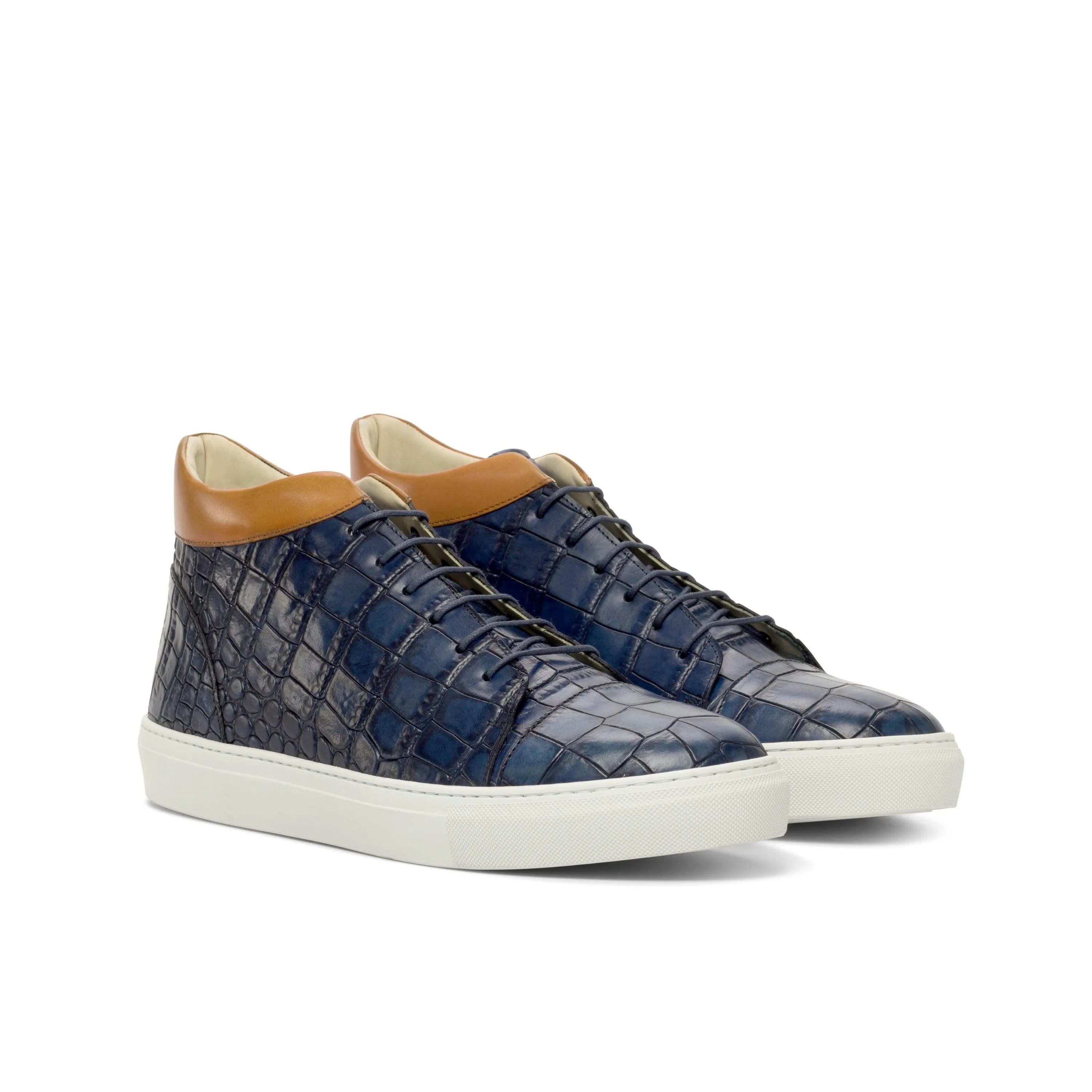 Blue crocodile-patterned leather P81 High Kicks sneakers