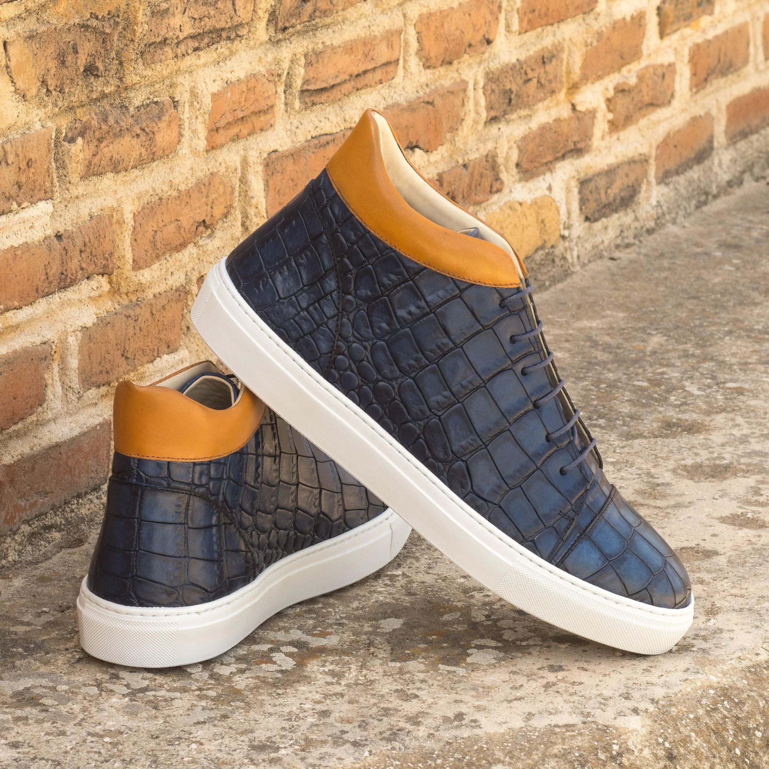 Blue crocodile leather P81 High Kicks sneakers