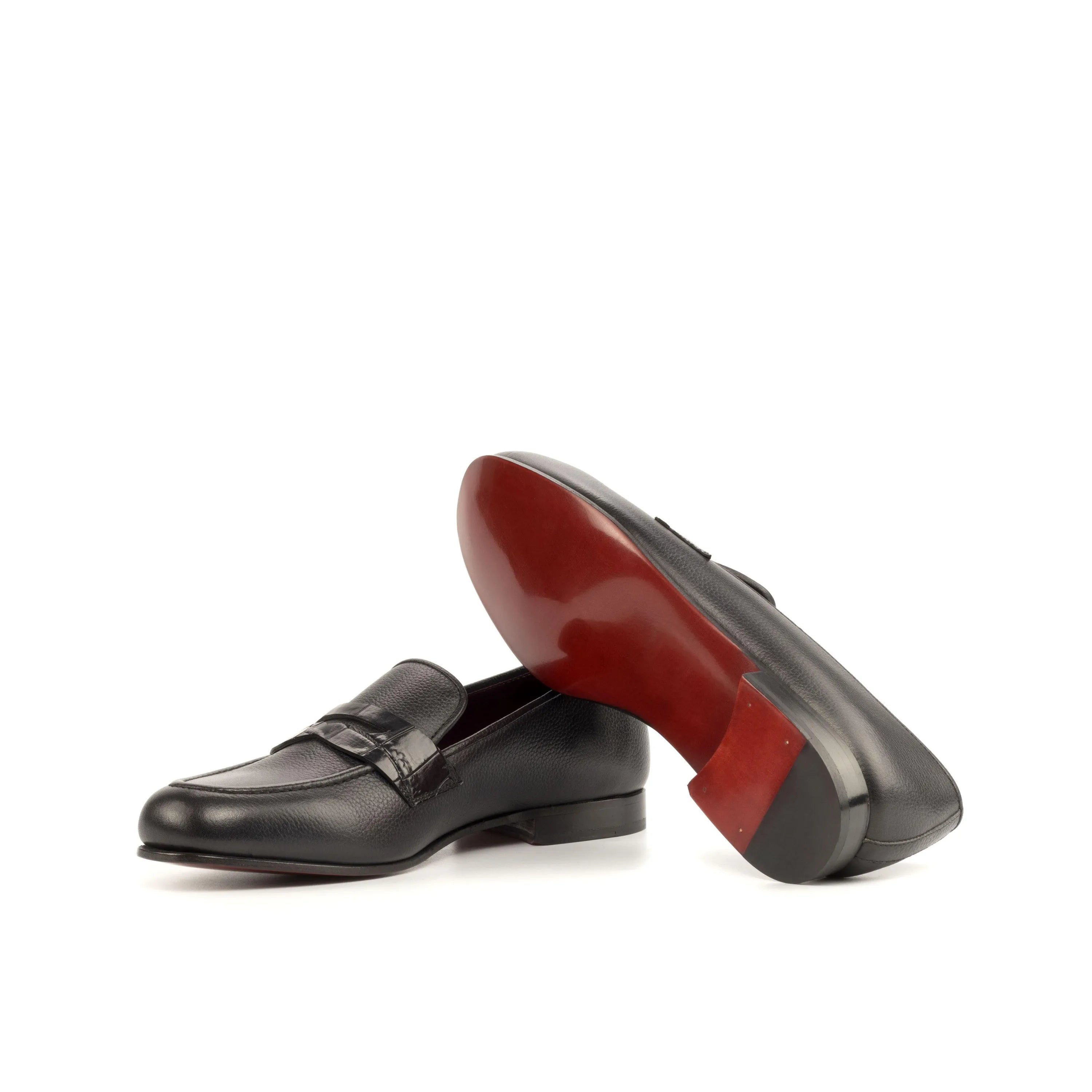 Black Patron Wellington Slip II leather penny loafers with red soles